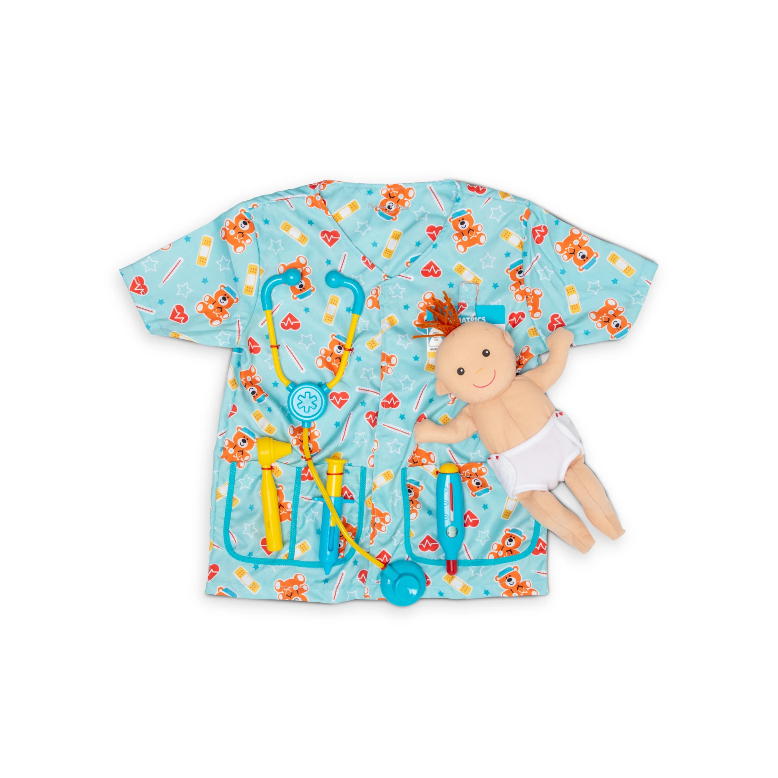 Melissa & Doug Pediatric Nurse Costume Role Play Set (8 pcs) - Includes Baby Doll, Stethoscope