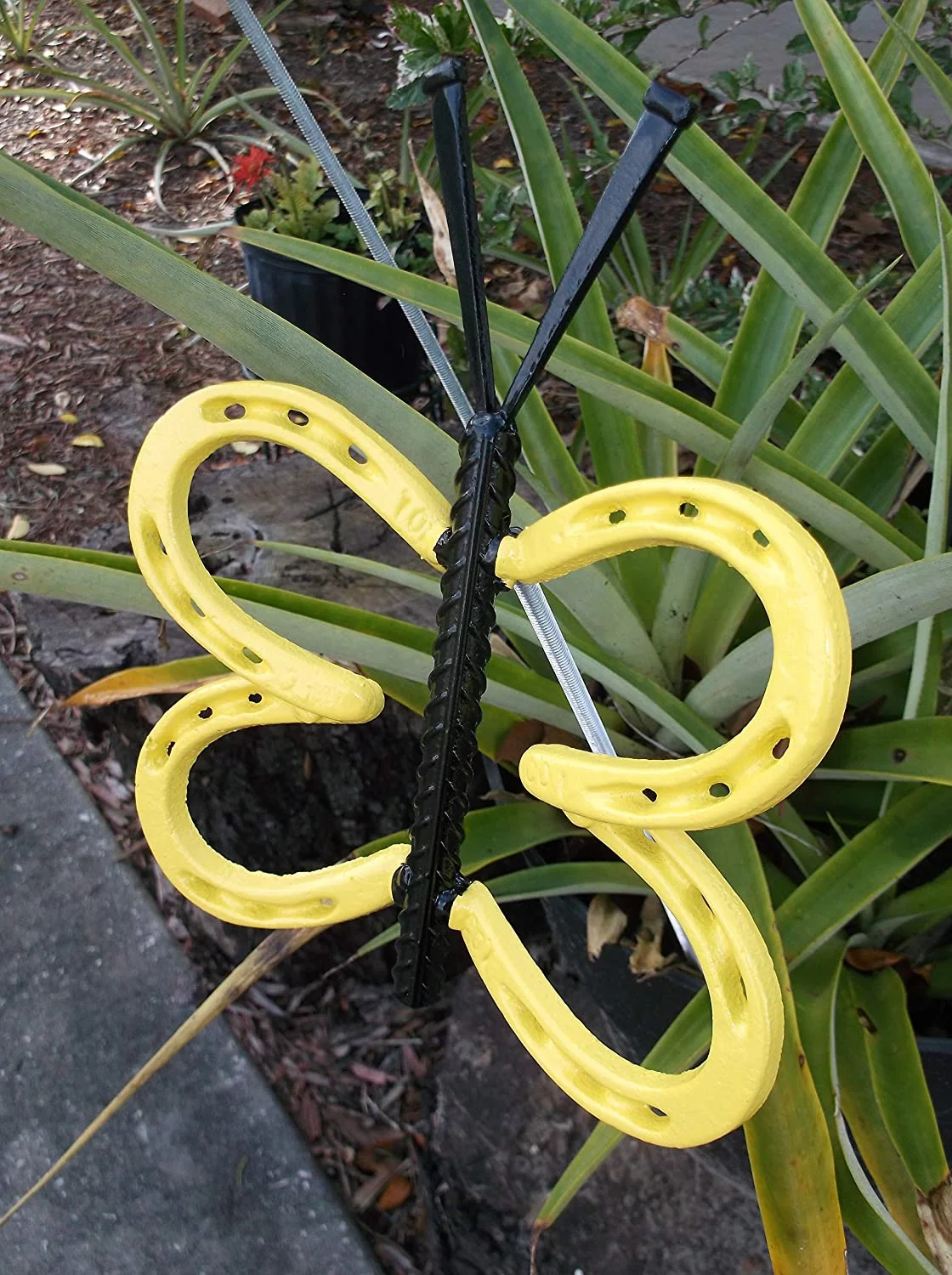 Yellow Horseshoe Butterfly Garden Art, garden stake, yard art