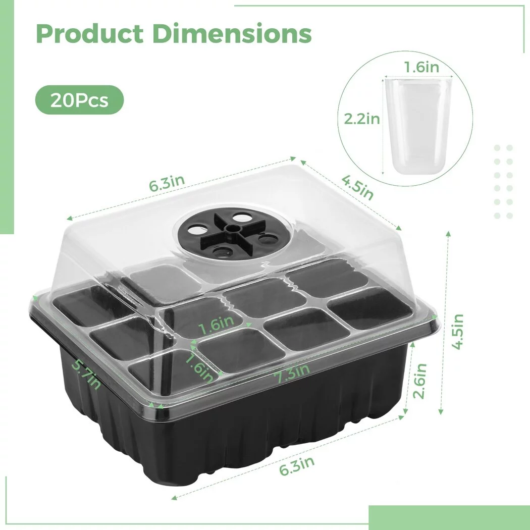 Seed Starter Trays, 20Pcs Seed Starter Kit, Reusable Seedling Starter Trays with Humidity Domes and Drain Holes, 240 Cells Plant Growing Propagation Trays Seed Starting Trays for Greenhouse Garden