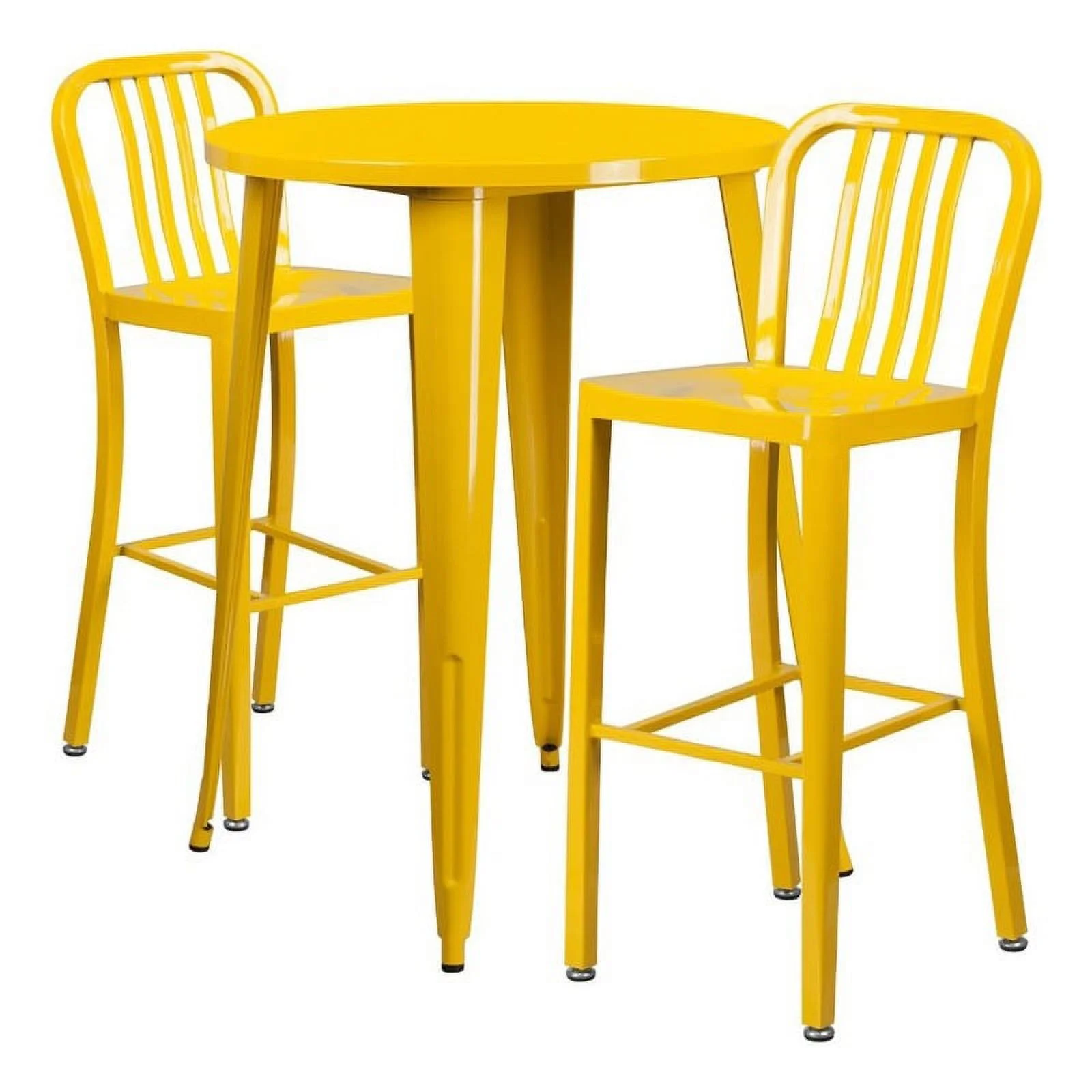 Bowery Hill 3 Piece Steel Metal/Rubber Round Patio Pub Set in Yellow