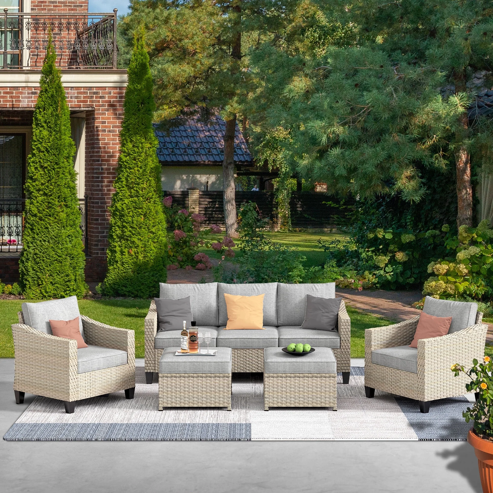 Vcatnet 5 Pieces Outdoor Patio Furniture Sectional Sofa Conversation Set with Cushions for Garden,Poolside