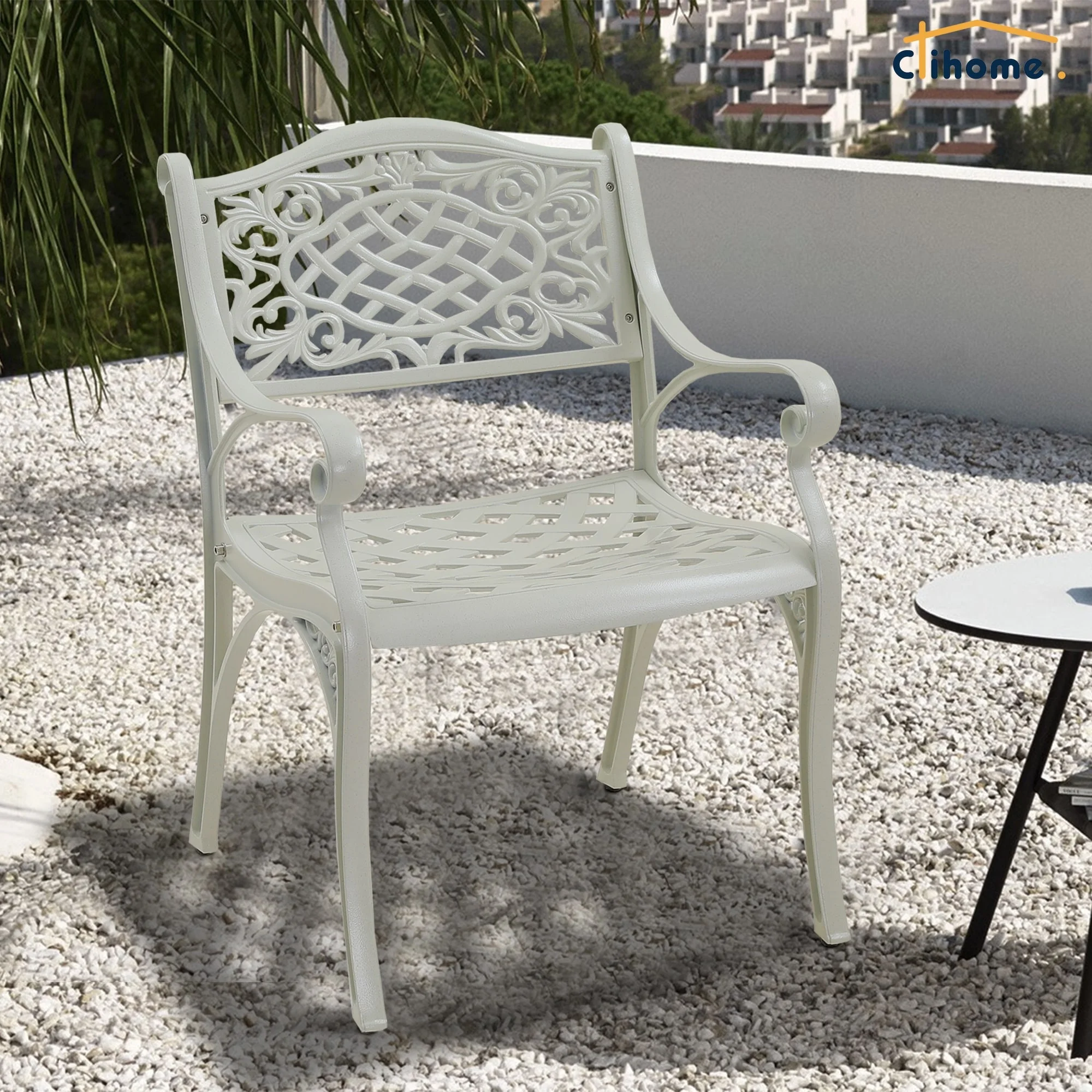 Clihome  Outdoor Patio Cast Aluminum Arm Dining Chair (Set of 2) White