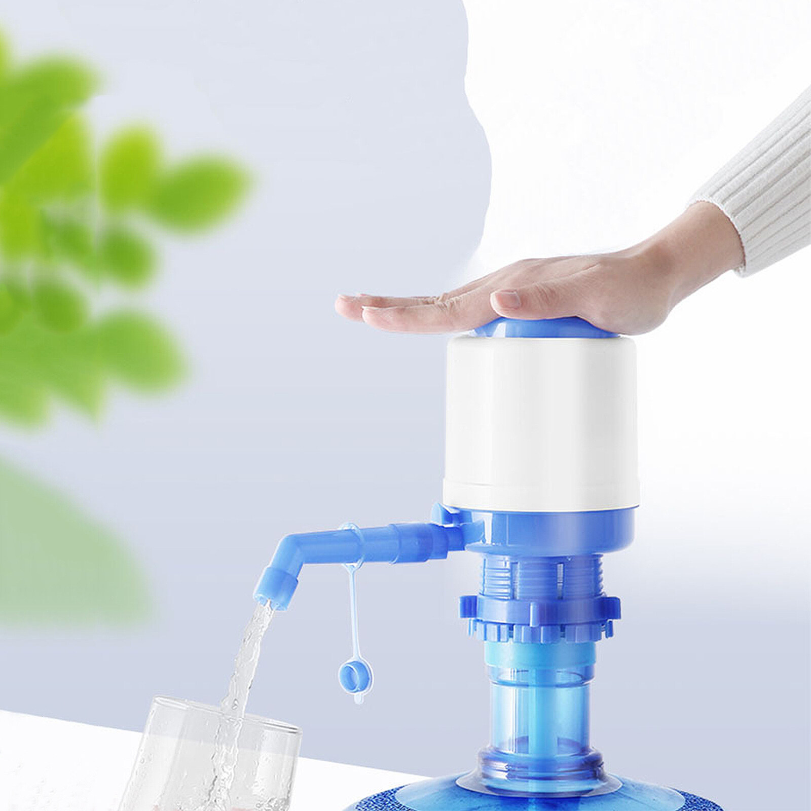 Water Bottles Pump Manual Hand Pressure Drinking Fountain Pressure Pump Water Press Pump with Water Stop Valve (Blue and White)