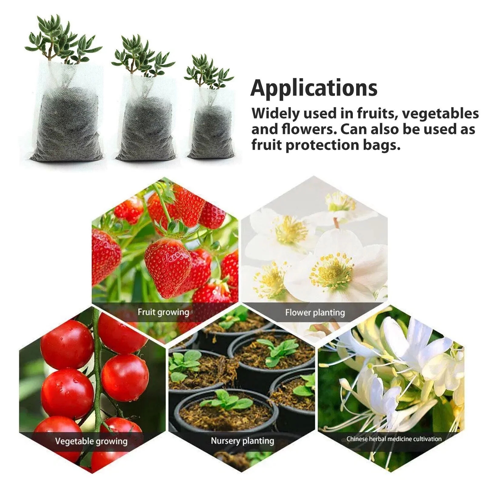 100/200PCS Biodegradable Non-Woven Nursery Bags Planting Grow Bags Seedling Pot