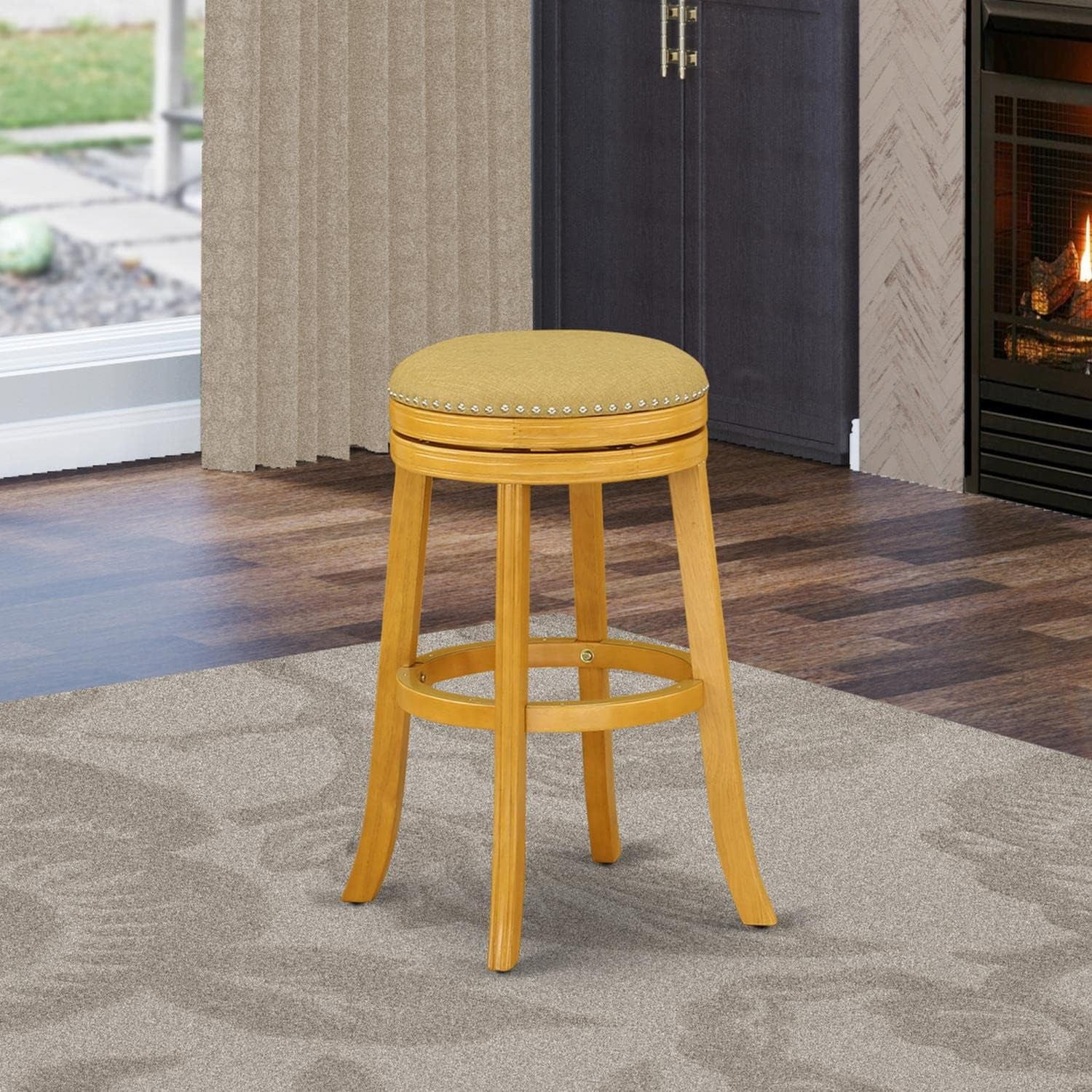 Devers Counter Height Barstool - Round Shape Vegas PU Leather Upholstered Backless Chairs, 30 Inch Height, Oak