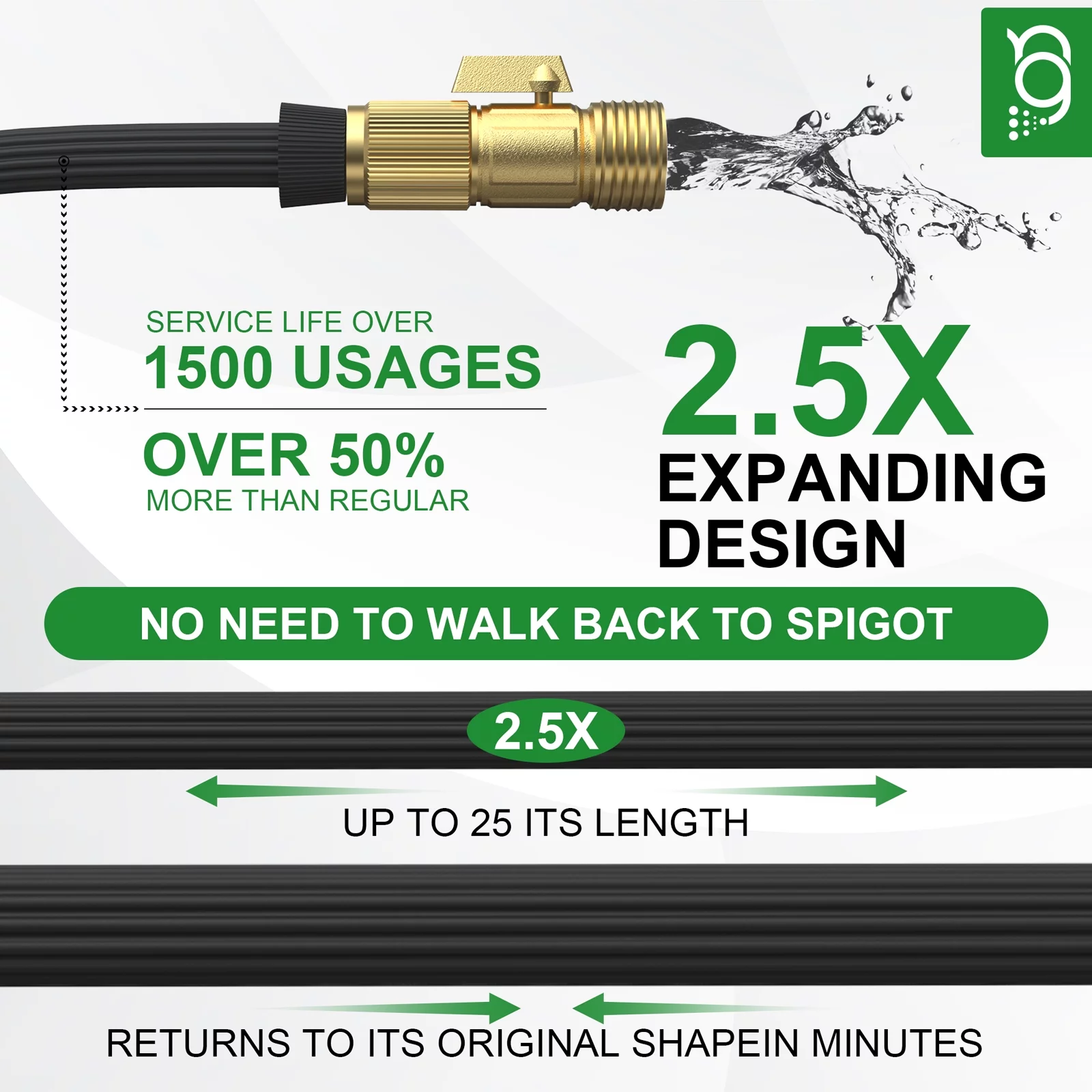 Kepagard Expandable Garden Hose 25ft Light Duty Water Hoses with Spray Nozzle Black