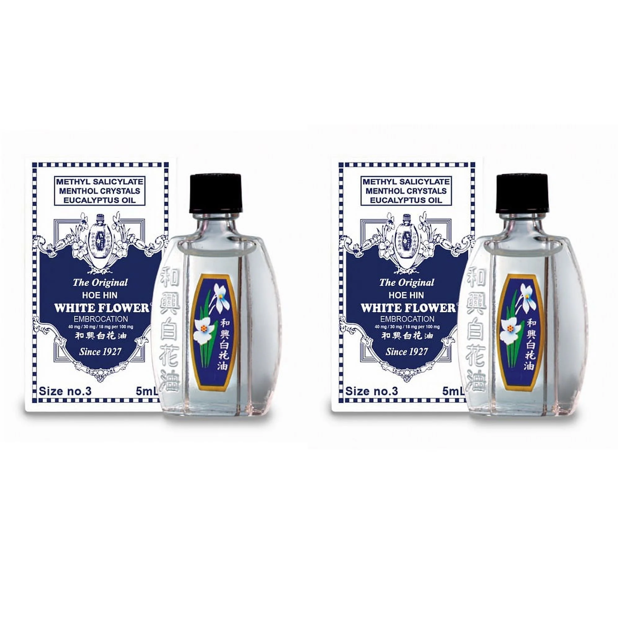 White Flower The Original Hoe Hin Embrocation Methyl Salicylate Menthol Crystals Eucalyptus Oil 5ml - PACK OF 2