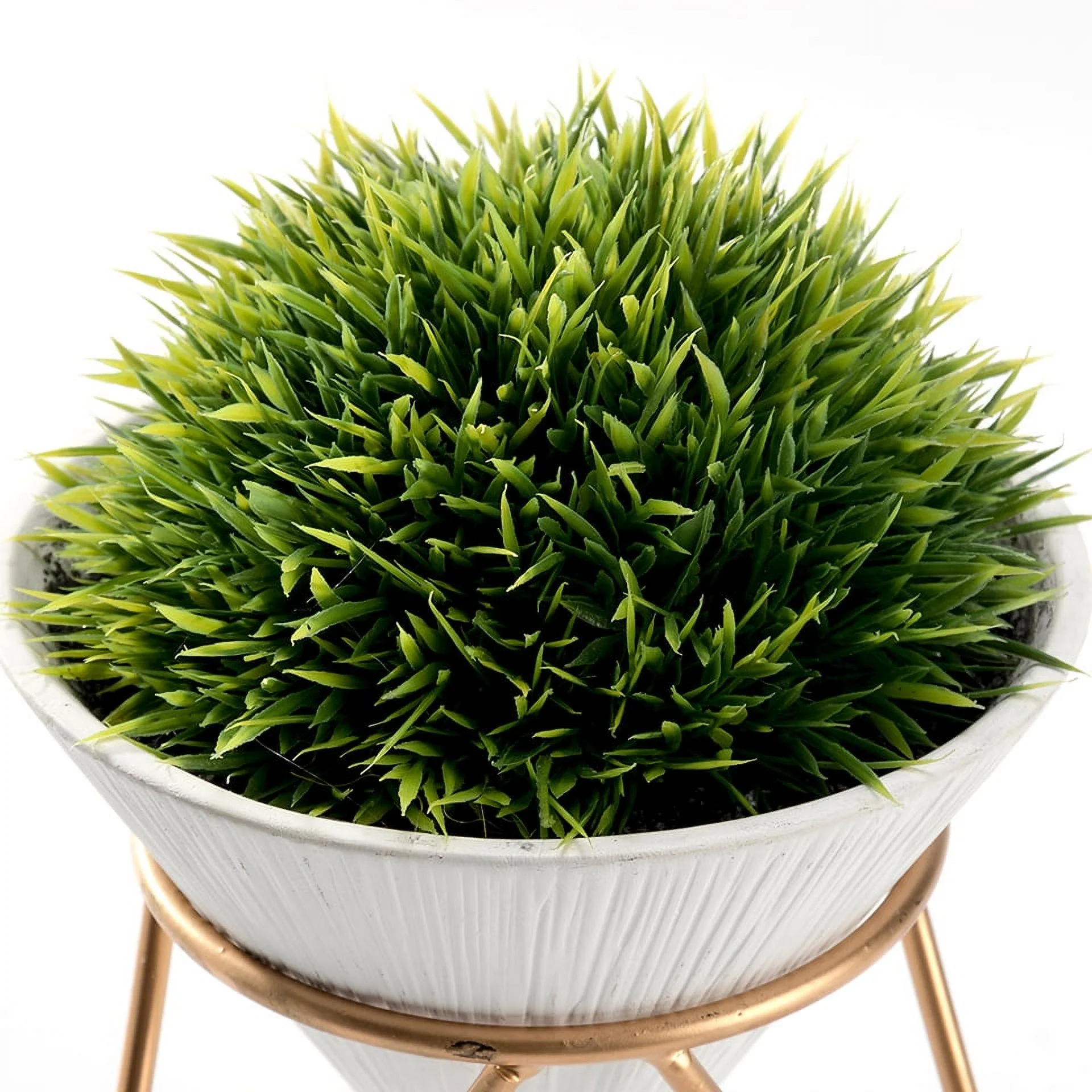 K-Cliffs Modern Design Artificial Plant Potted in a Conical Shape White Ceramic Pot with a Removable Galvanized Brass Metal Rack…