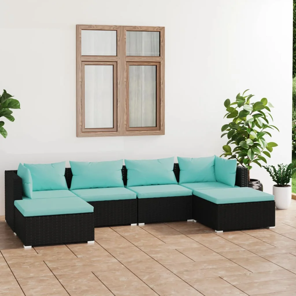 Irfora 6 Piece Patio Set with Cushions Poly Rattan Black