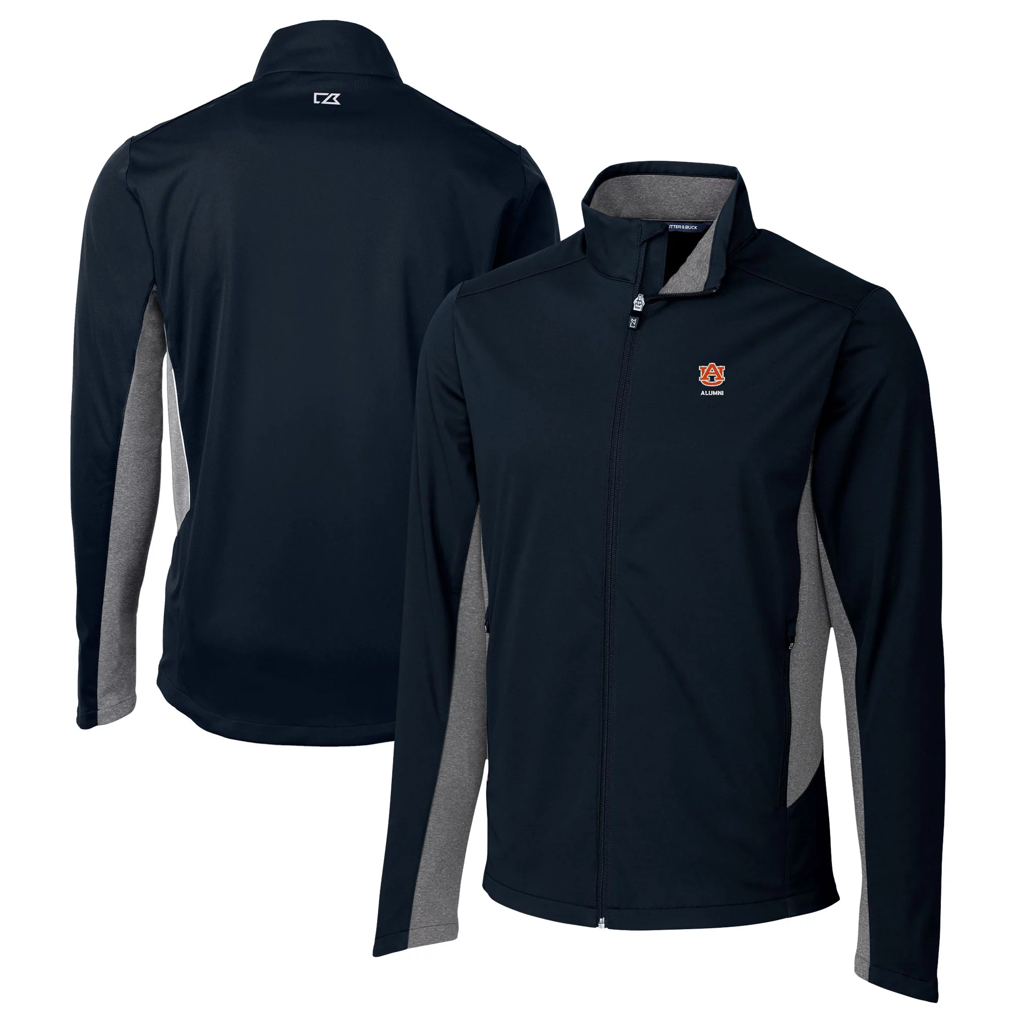 Men's Cutter & Buck  Navy Auburn Tigers Alumni Logo Navigate Softshell Full-Zip Jacket