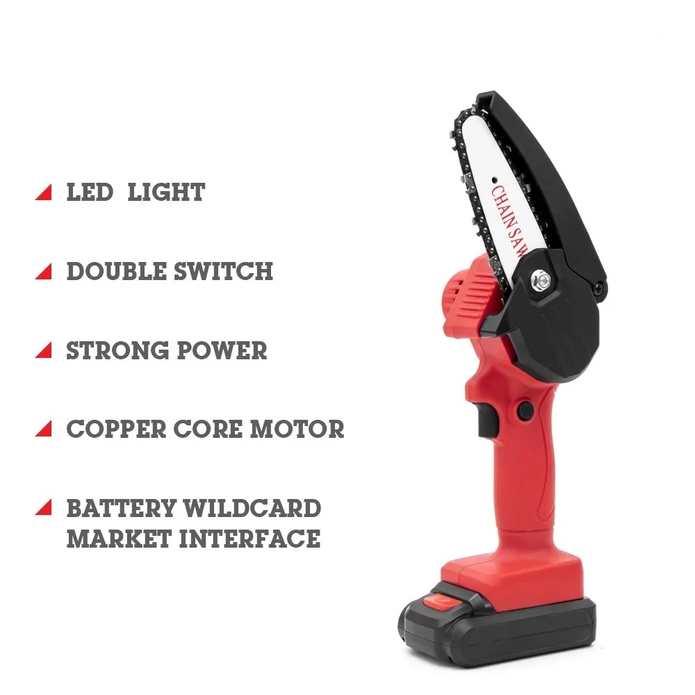 Handheld Portable Electric Pruning Saw Cordless Mini Chainsaw Small Wood Splitting Chainsaw One-handed Pruning Tool Power Chain Saw with Storage Case for Garden Orchard Tree Branch Wood Cutt