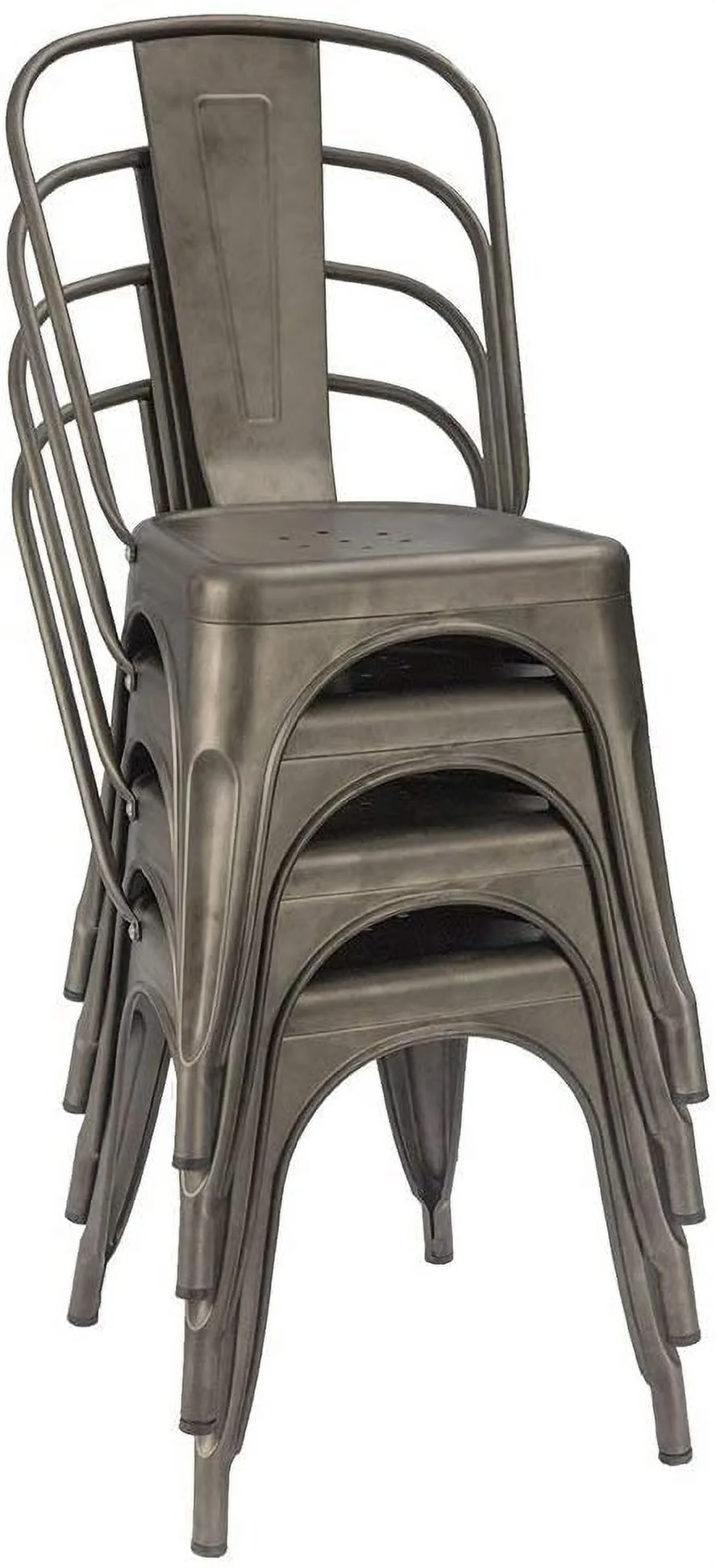 Set of 4 Metal Dining Chairs, Indoor Outdoor Chair Patio Chicken Chair, Trattoria Chic Dining Bistro Cafe Side Stackable Chairs, 18 Inch Seat Height