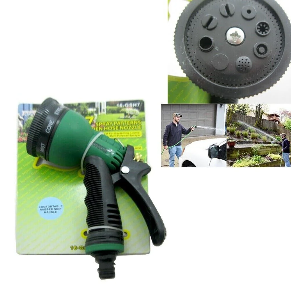 Garden Lawn Hose Nozzle Head Water Sprayer Green - 7 SPRAY PATTERNS!
