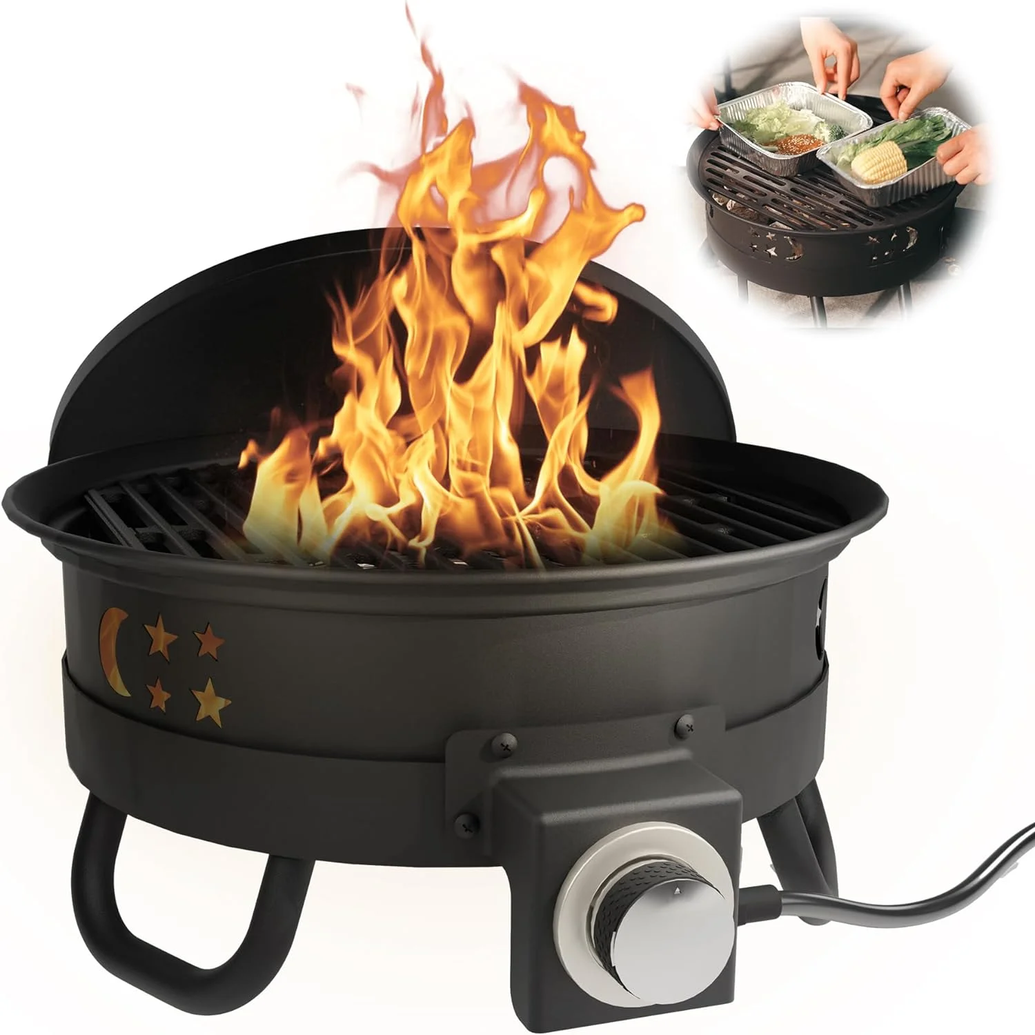 Portable Propane Gas Fire Pit, Firepits for Camping, Perfect for Travel, RV, 17-inch 58,000 BTU with Carrying Bag and Volcanic Stone
