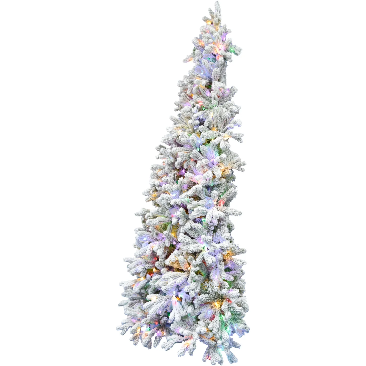 Fraser Hill Farm 6.5-Ft. Pre-Lit Half Wall Snowy Christmas Tree, Multi-Color LED Lights, FFHTA065-6SN