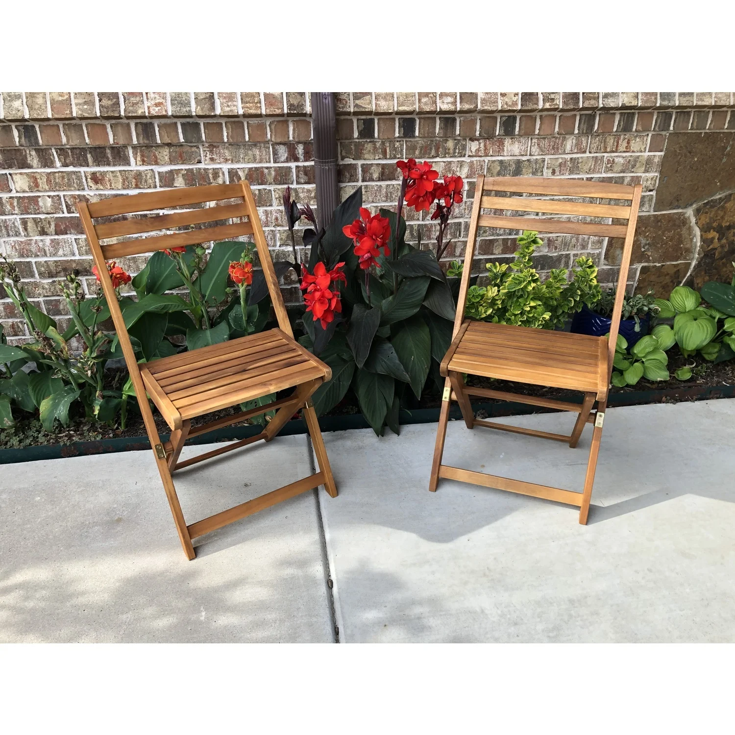 Maykoosh Antique Ambiance Acacia Wood Folding Chairs (Set Of 2), Rustic Finish, Armless Foldable Chairs, Patio or Garden Use, Solid Back Chairs, 20