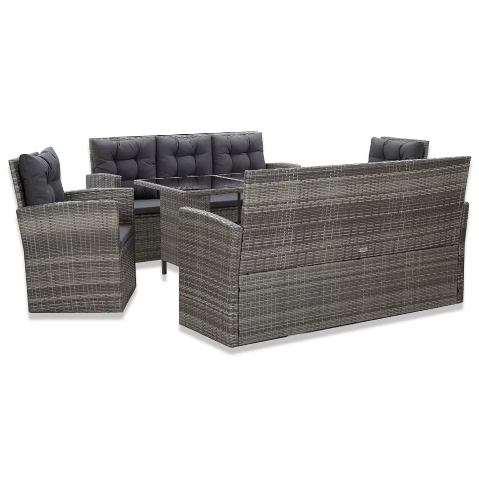 Carevas 5 Piece Patio Dining Set with Cushions Poly Rattan Gray