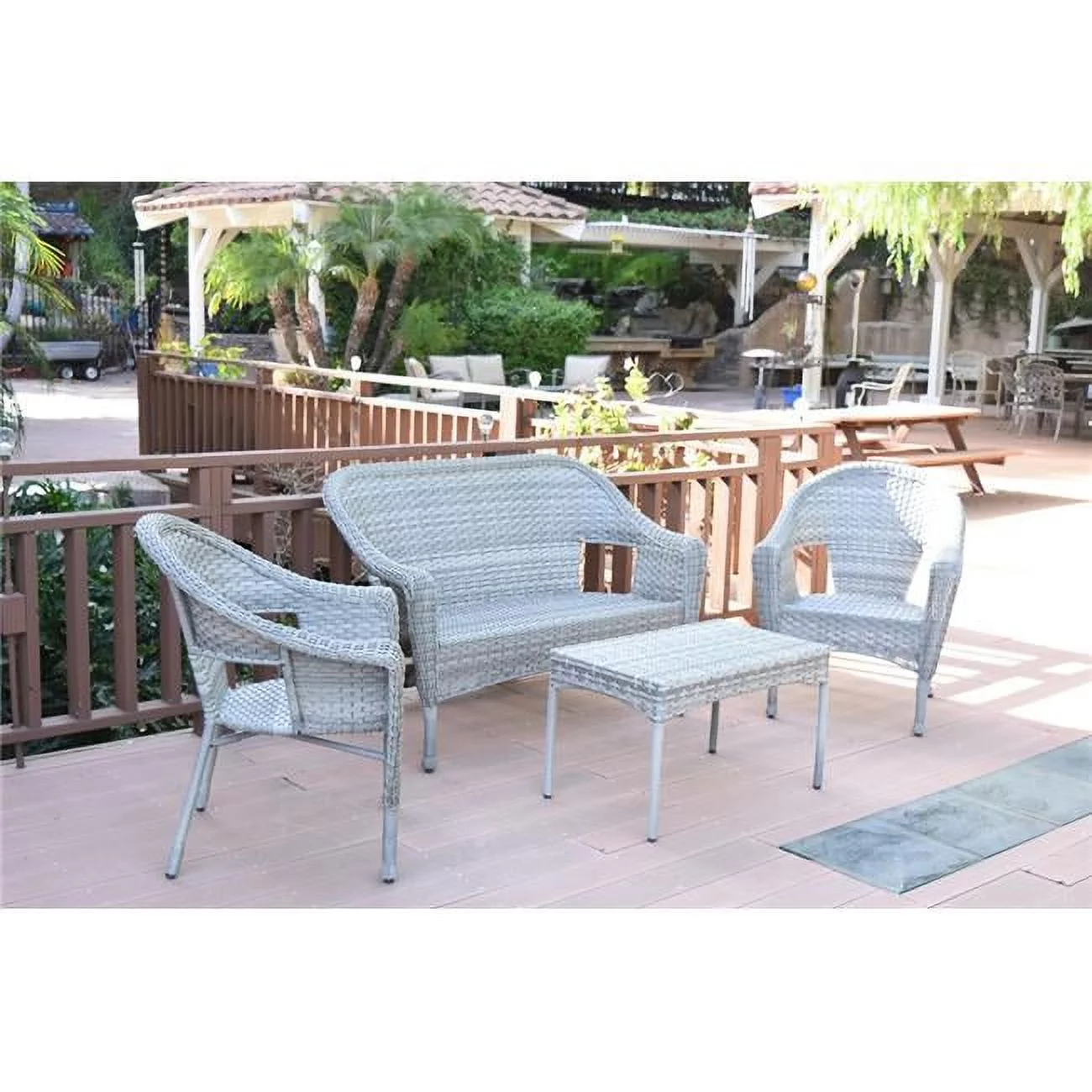 Jeco Clark 4 Piece Resin Wicker Patio Sofa Set in Gray