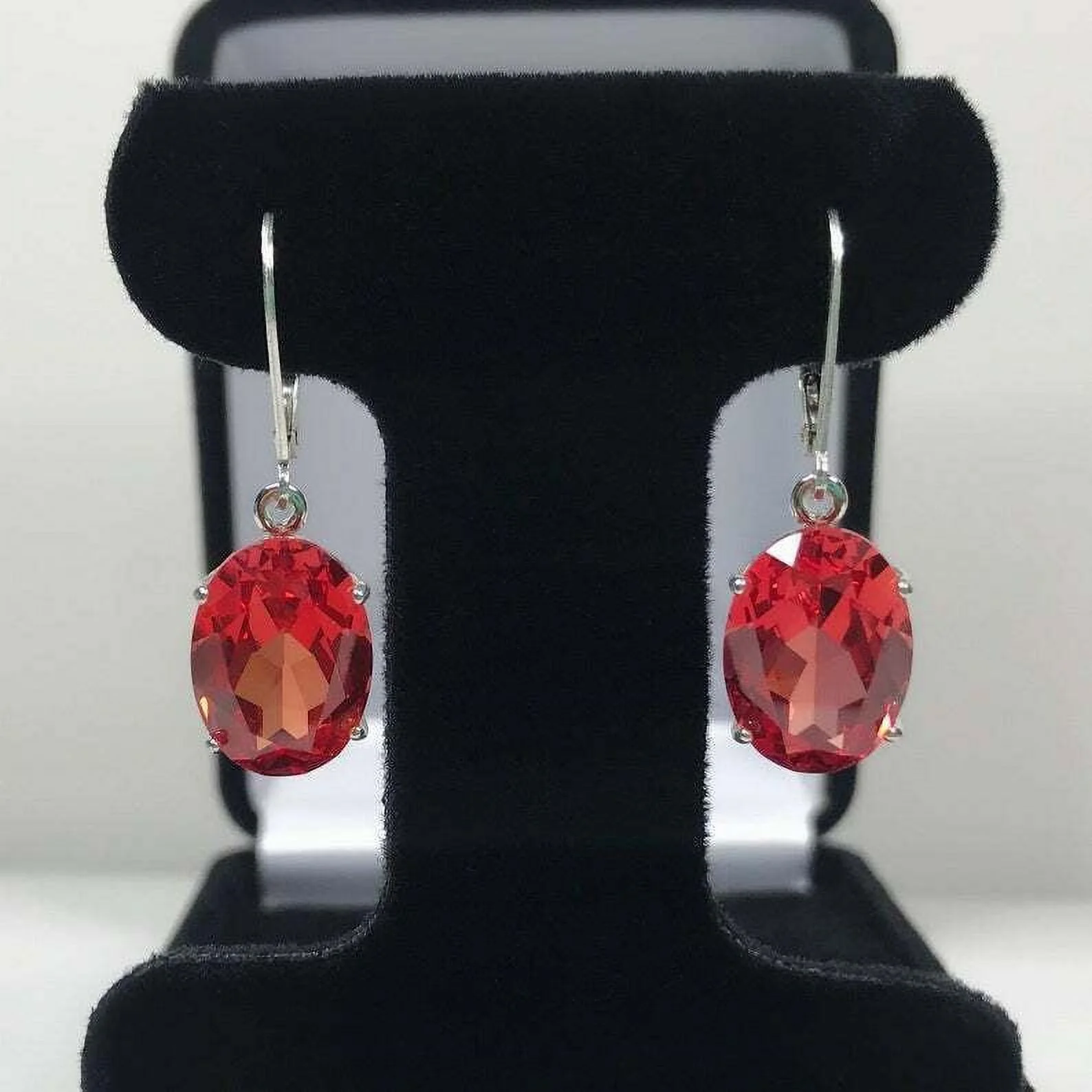 16cts Oval Cut Orange Padparadscha Sapphire Gemstone 925 Sterling Silver Leverback Earring
