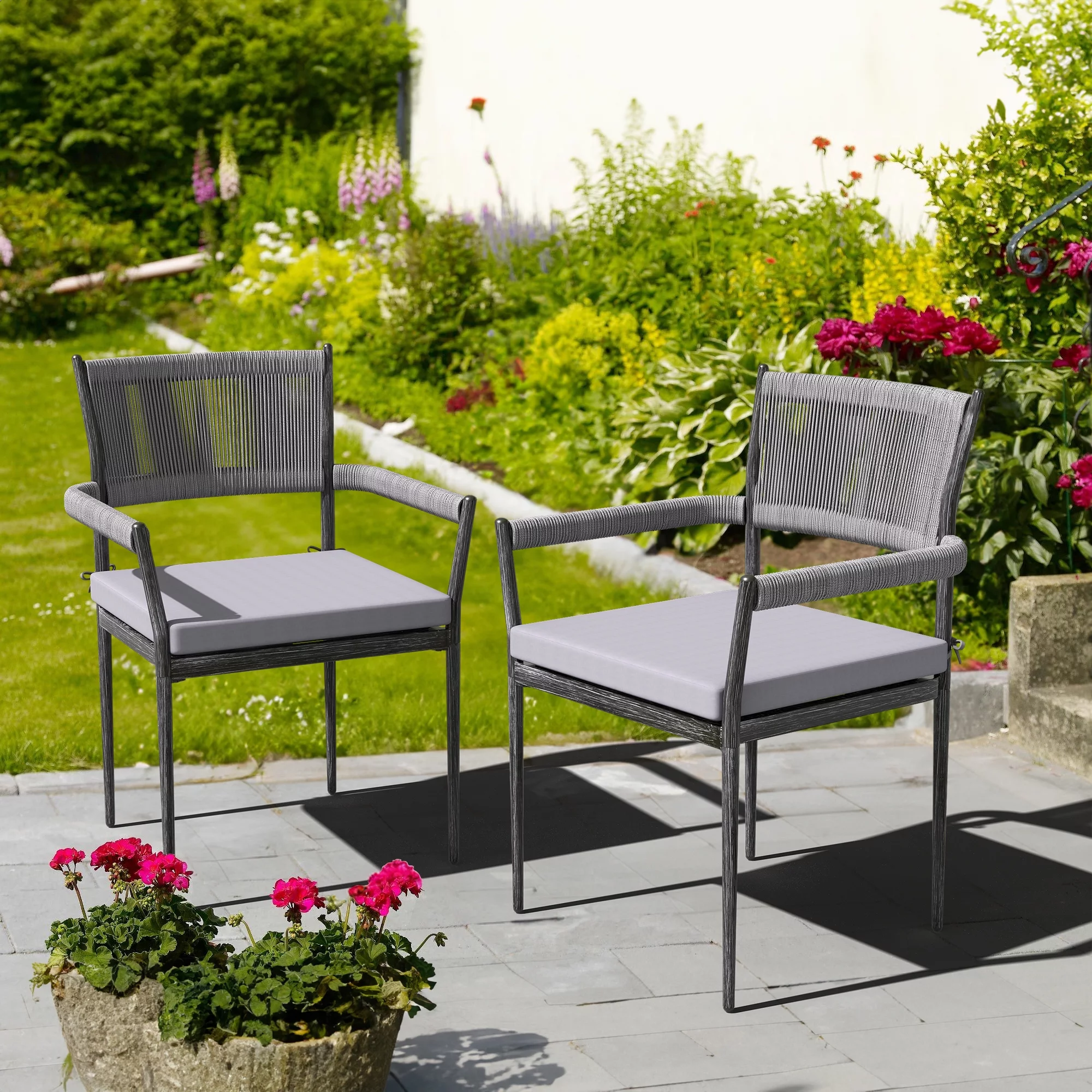 Dextrus Outdoor Dining Chairs Set of 2, Patio Chairs With Cushion for Backyard, Poolside, Balcony,Gray