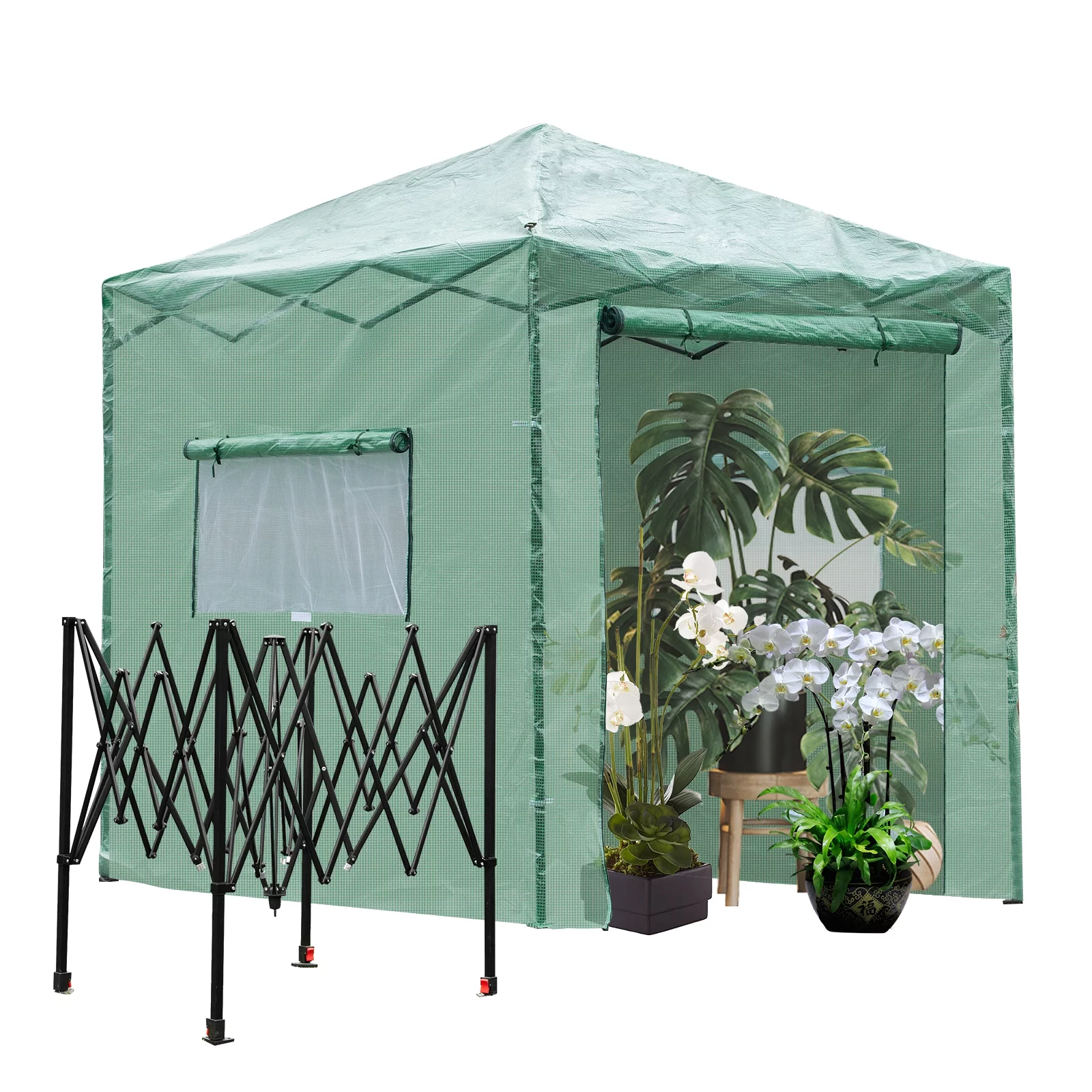 8x6ft Foldable Greenhouse with Plastic Sprayed Iron Pipe and PE Mesh, Green - Easy Assembly, Sturdy Construction, Portable - Ideal for Garden Enthusiasts and Small Spaces
