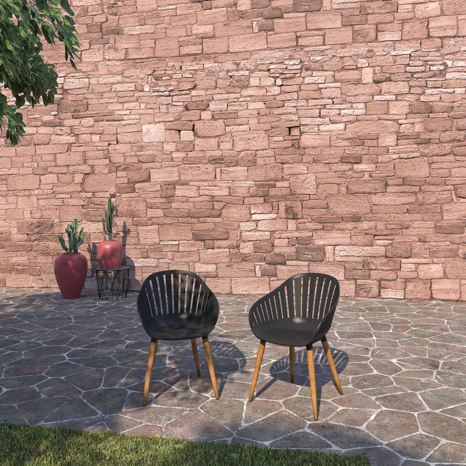 Amazonia 2 Piece Resin Chair Patio Black Eucalyptus Finish