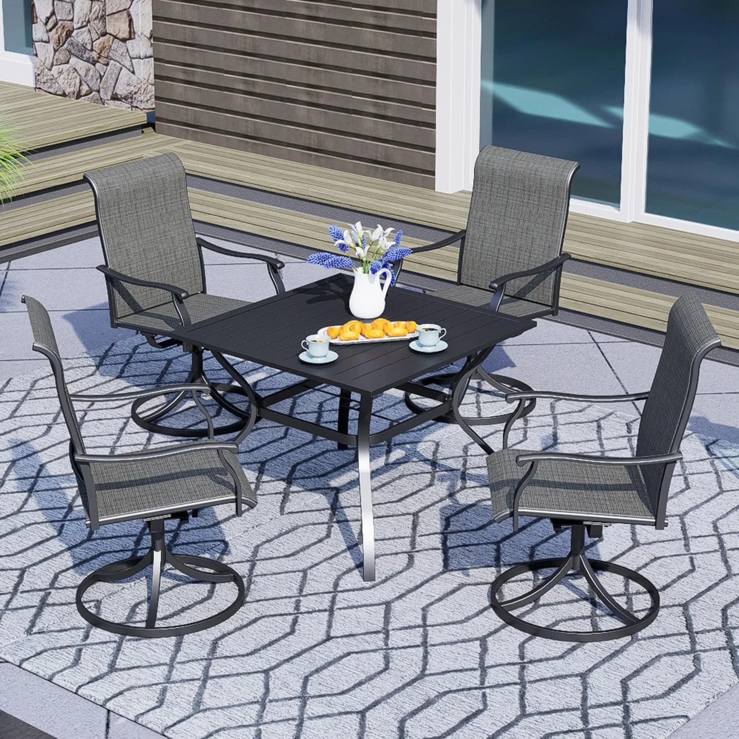 Patio Outdoor Dining Chairs Swivel Chairs, All Weather Breathable Textile Garden Furniture Chairs Set for Backyard, Set of 4 - Grey