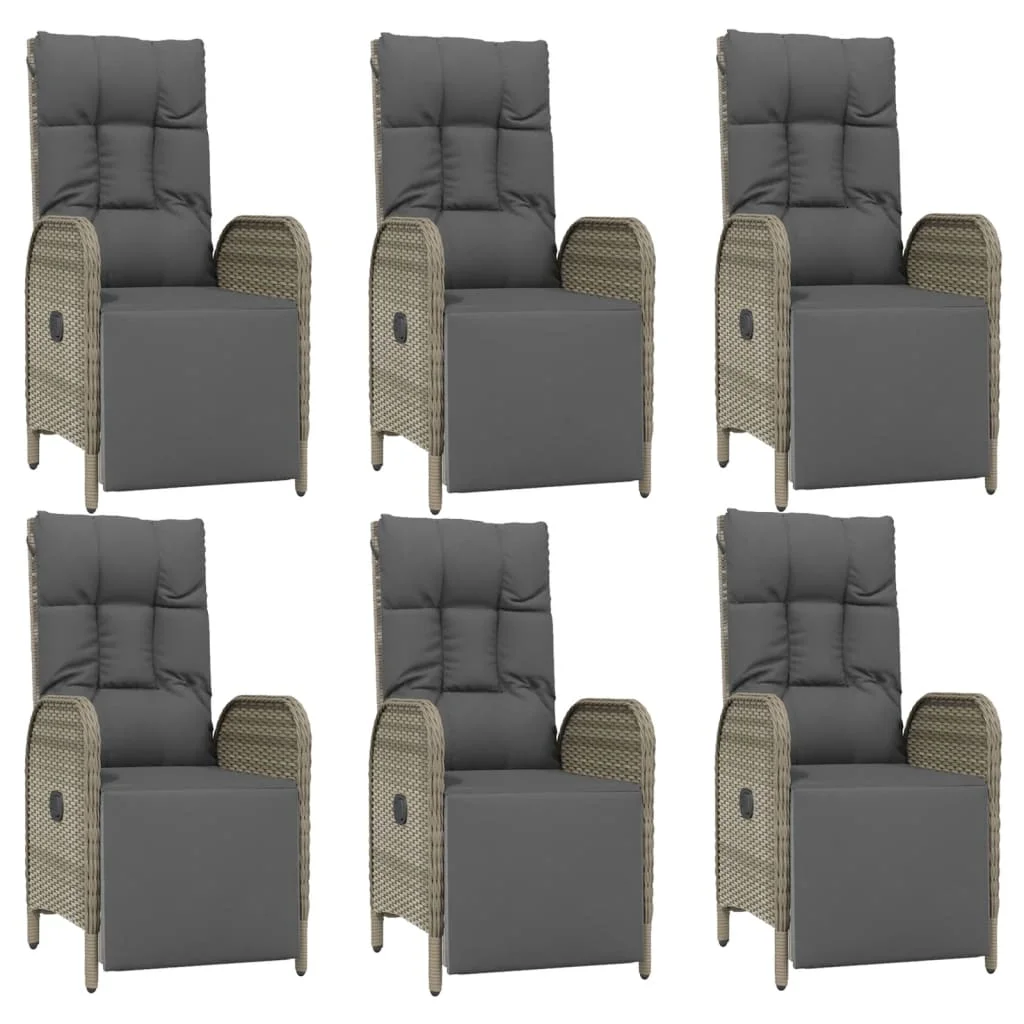 moobody 7 Piece Patio Dining Set with Cushions Gray Poly Rattan