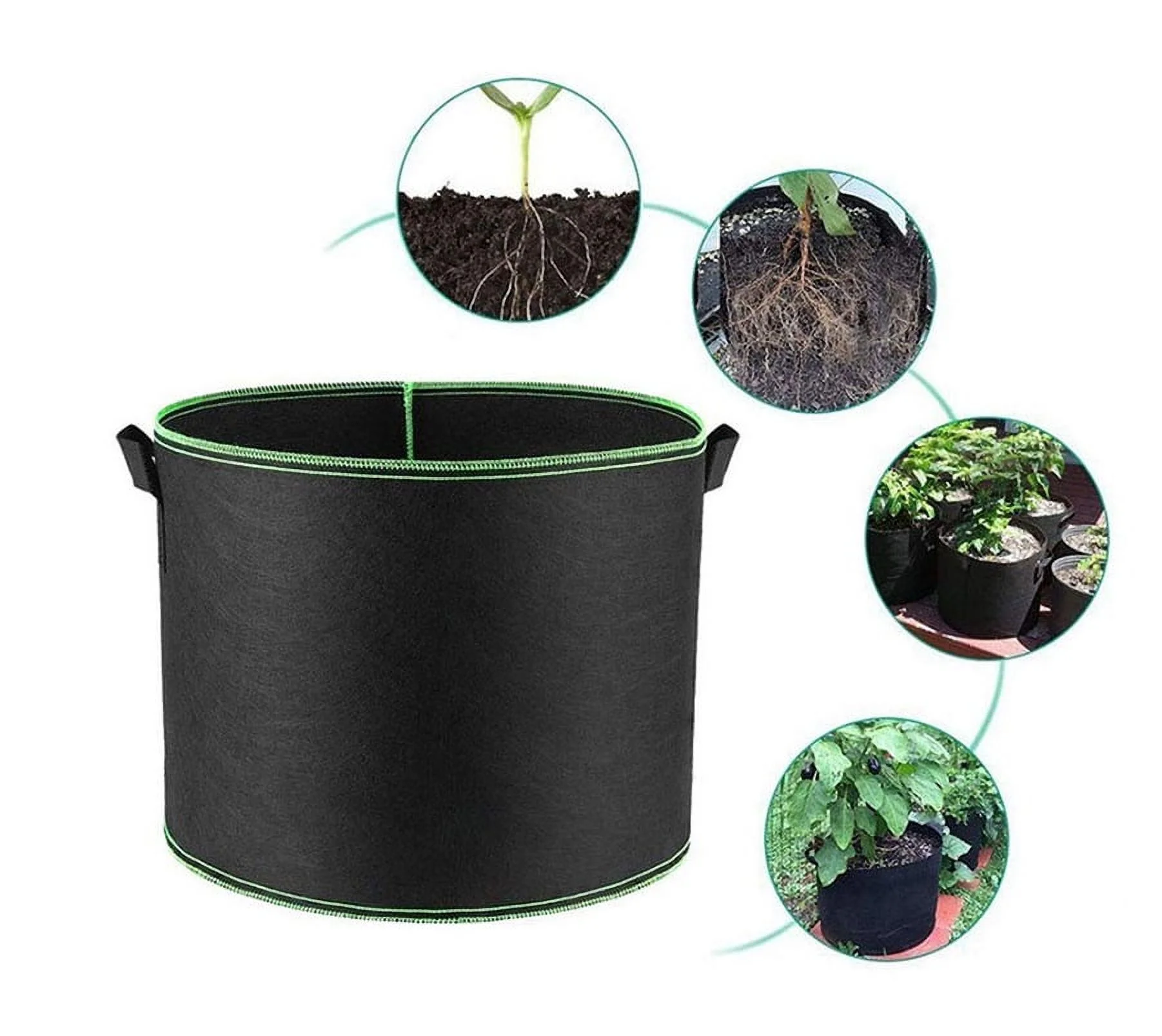 2-Pack 5 Gallon Plant Grow Bags, Premium Aeration Nonwoven Cloth Fabric Grow Bags with Sturdy Handle and Shrink String, Flowers/Vegetable Pots Container for Nursery Garden Planting