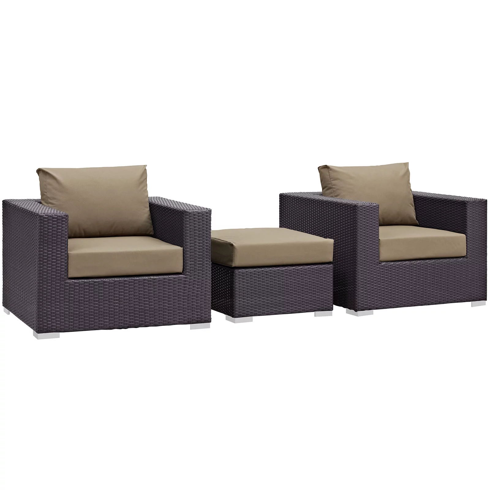 Modern Contemporary Urban Design Outdoor Patio Balcony Three PCS Sofa Set, Brown, Rattan