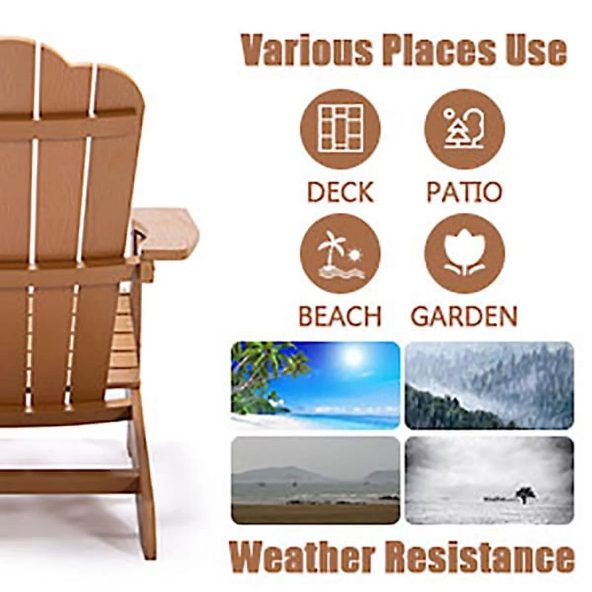 TALE Adirondack Chair Backyard Outdoor Furniture Painted Seating with Cup Holder Plastic Wood for Lawn Patio Deck Garden Porch Lawn Furniture Chairs Brown