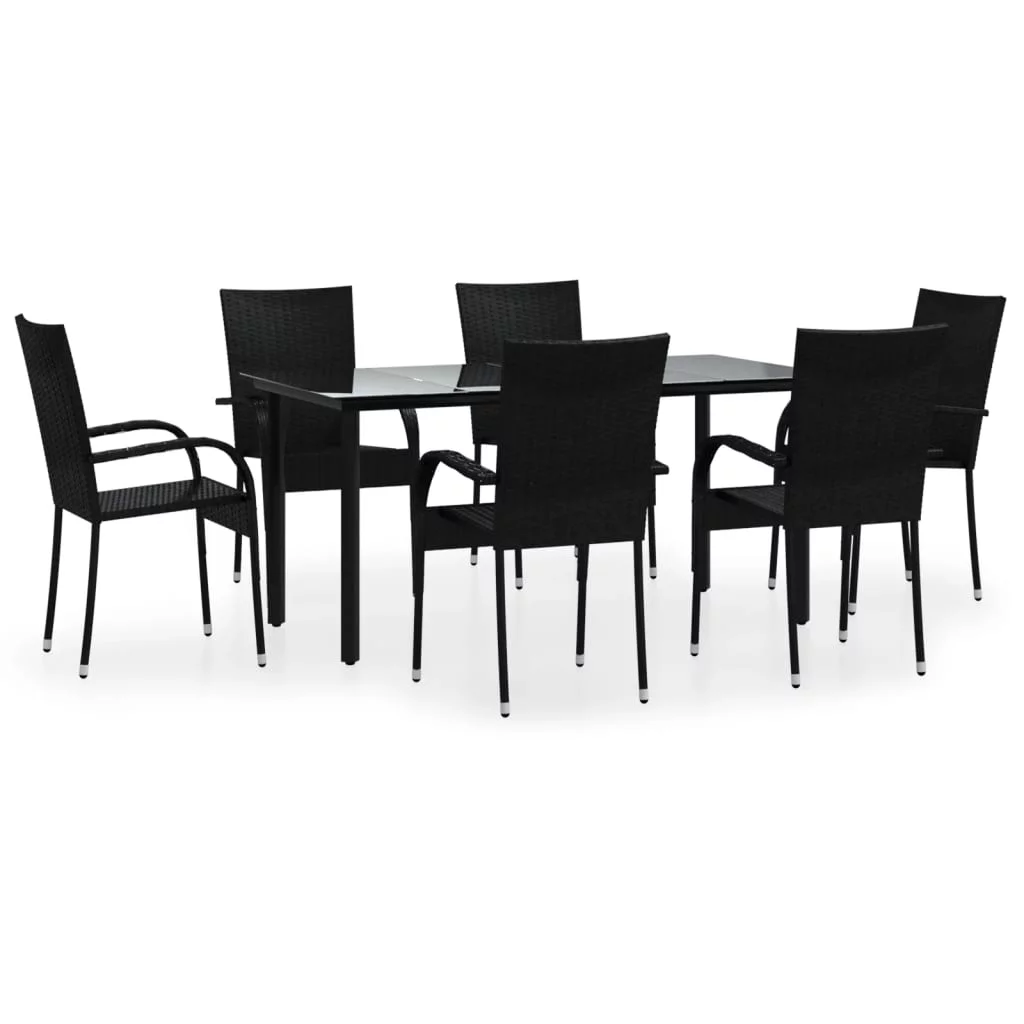 Irfora 7 Piece Patio Dining Set Black Poly Rattan