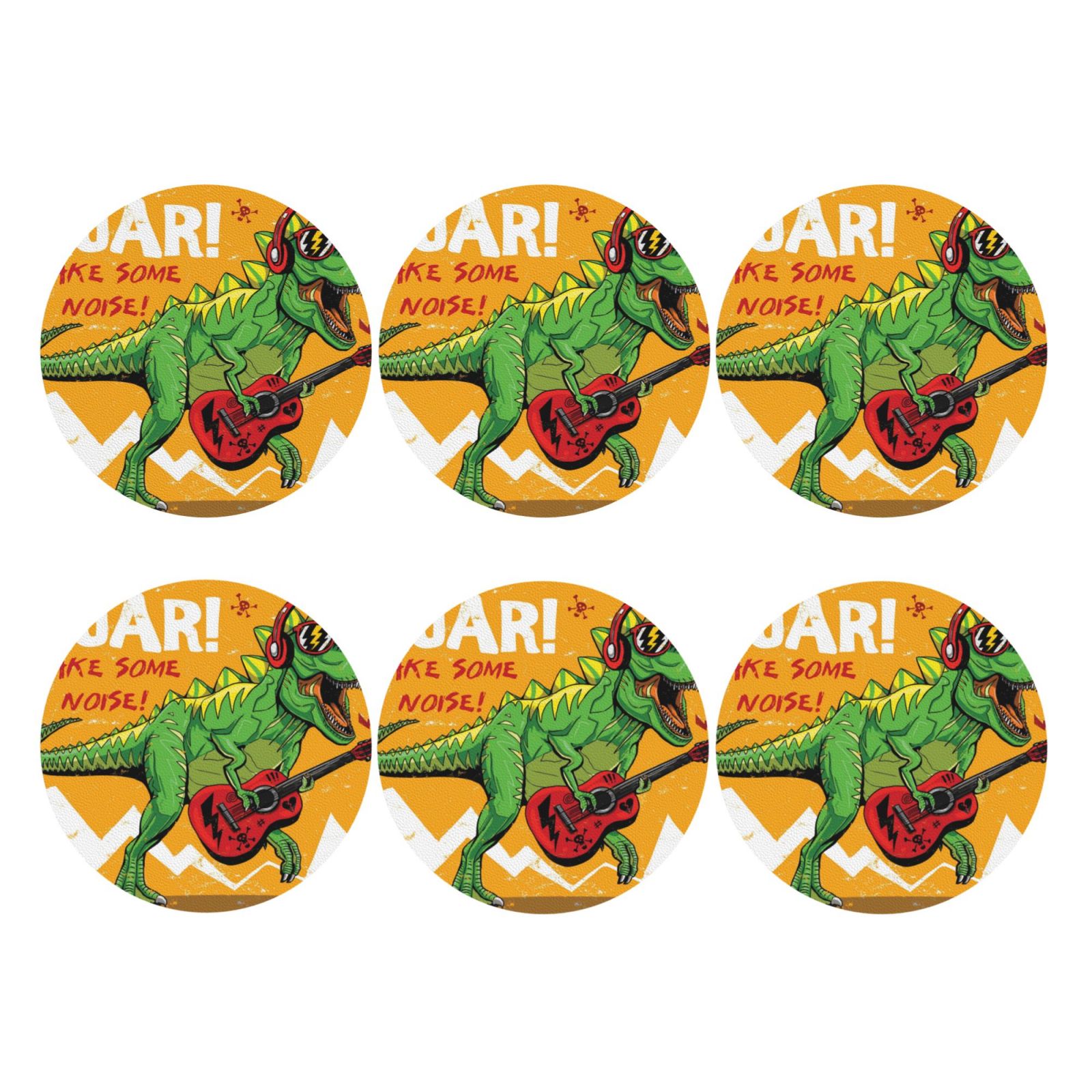 Lukts Cool Dinosaur Playing Guitar Leather Drinks Coasters Set Of 6,Suitable Or Drinks Furniture Protection And Easy Clean Up