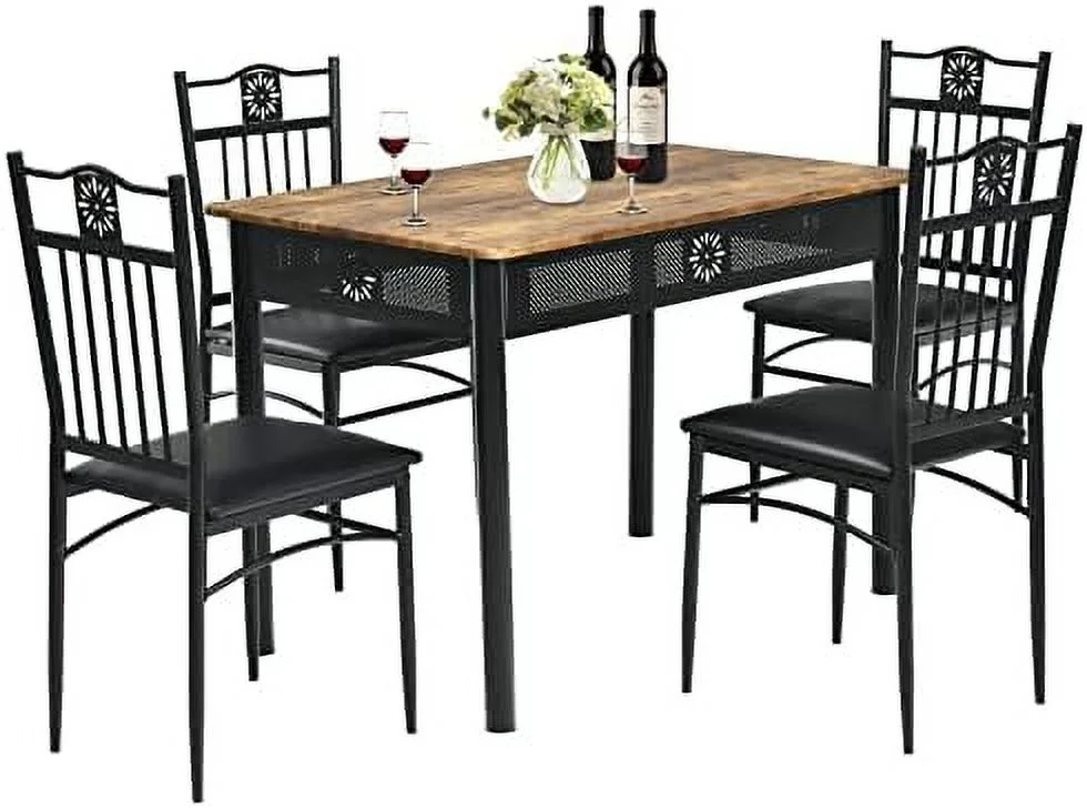 AEFRGHS 5 Pieces Dining Table Set  Modern Kitchen Table Set for 4 Person  42\u201D Rectangular Table w/ 4 Upholstered Chairs  Bistro Table Set for Home  Coffee Shop & Restaurant (Brow