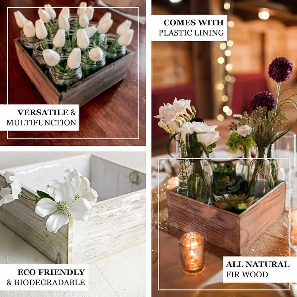 Efavormart 2 Pack 9'' Natural Square Wood Planter Box Set with Removable Plastic Liners