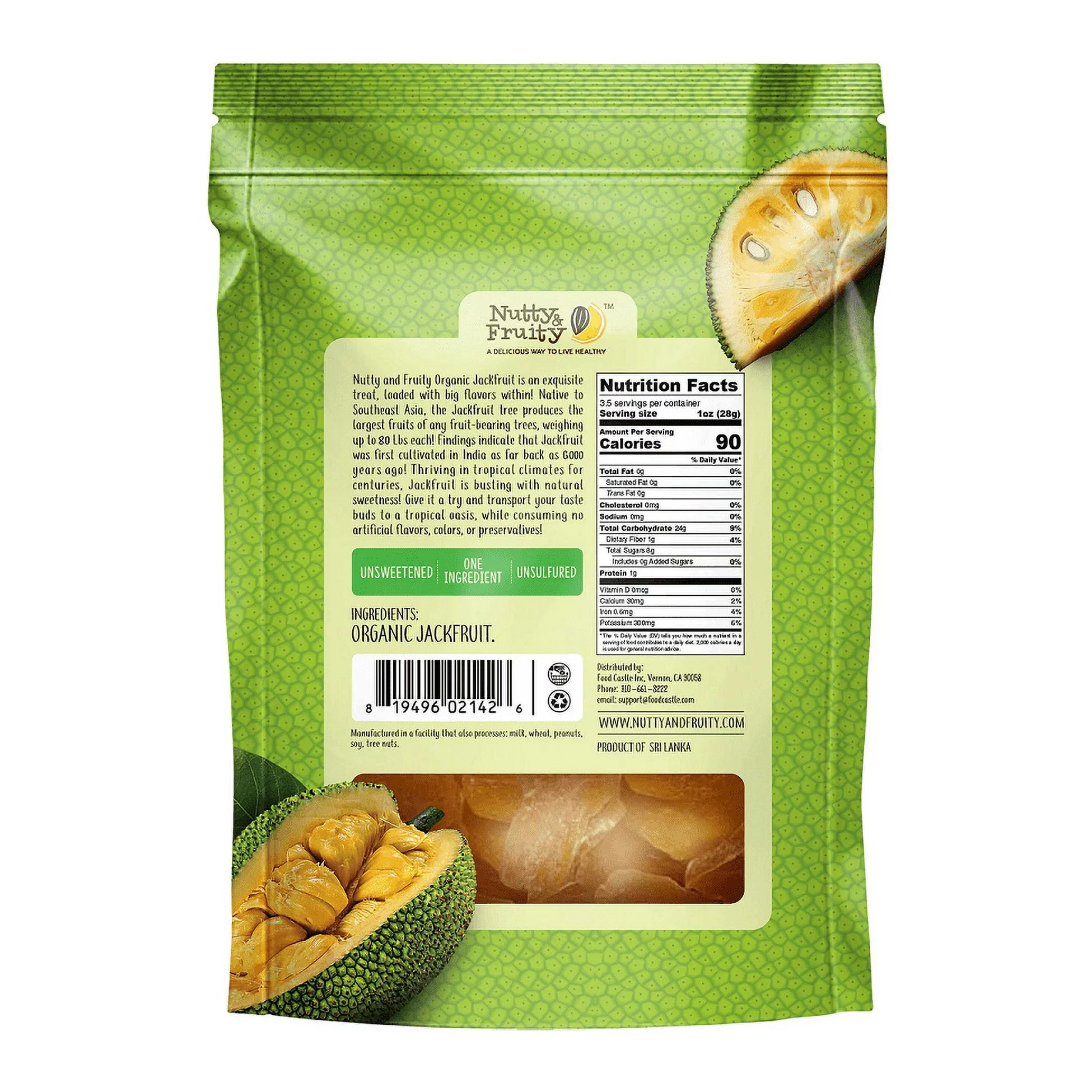 Nutty & Fruity Organic Unsweetened Dried Jackfruit, 2-Pack 3.5 oz. (99g) Pouches