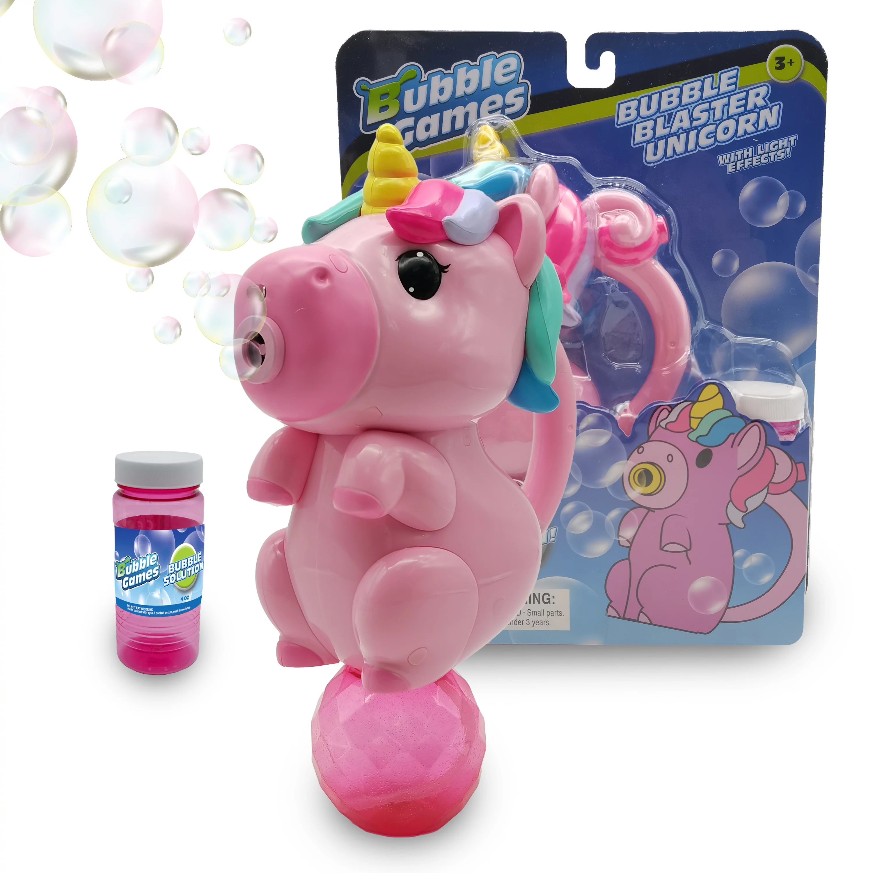 Bubble Gun with Light-Up Action, Bubble Refill Solution, and Pink Unicorn Style, Bubble Blower for Bubble Blaster Party Favors, Summer Toy, Outdoors Activity, Easter, Birthday Gift