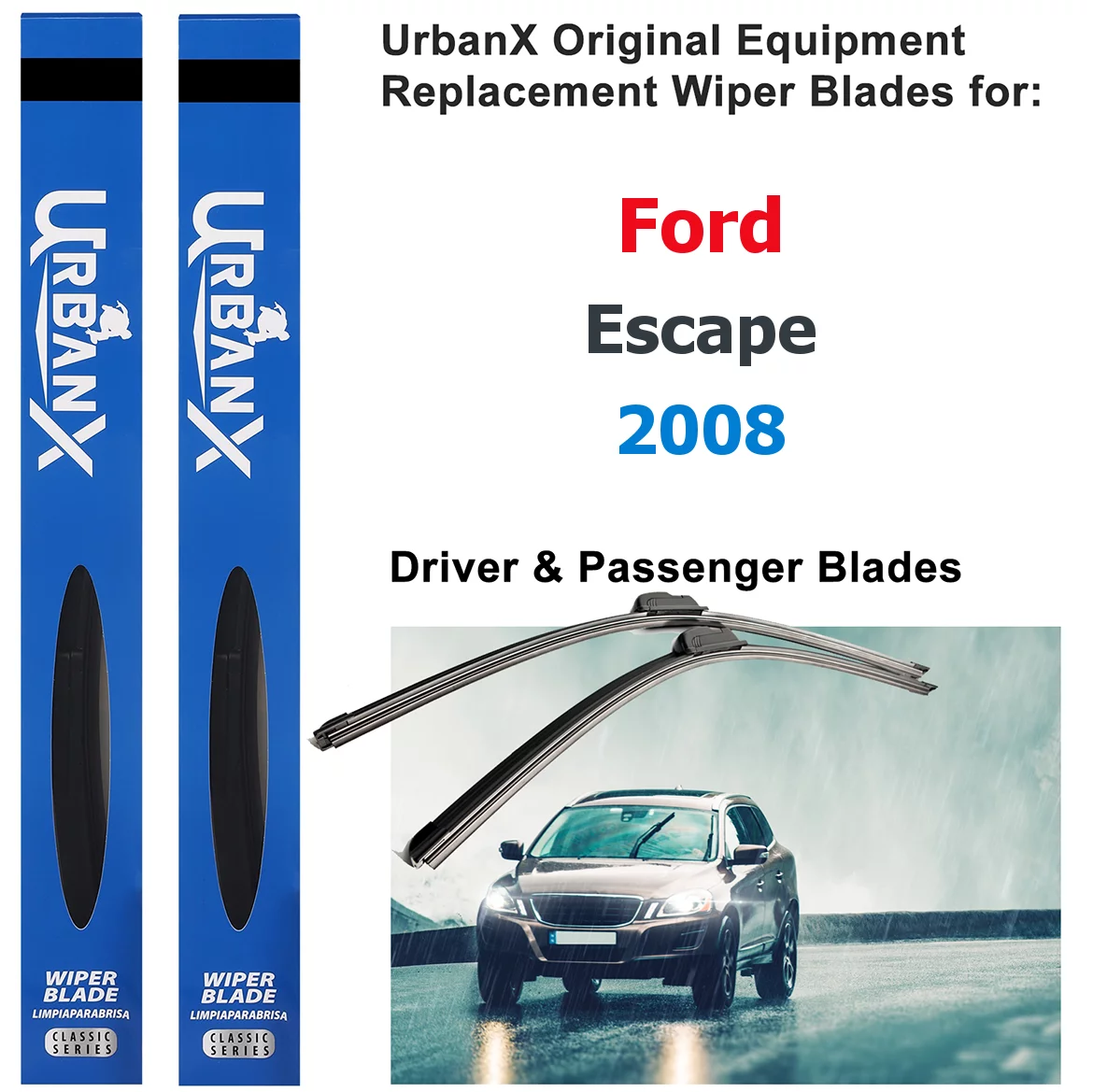 UrbanX 2-IN-1 All Seasons Water Repellency Original Equipment Replacement Wiper Blades For 2008 Ford Escape 20