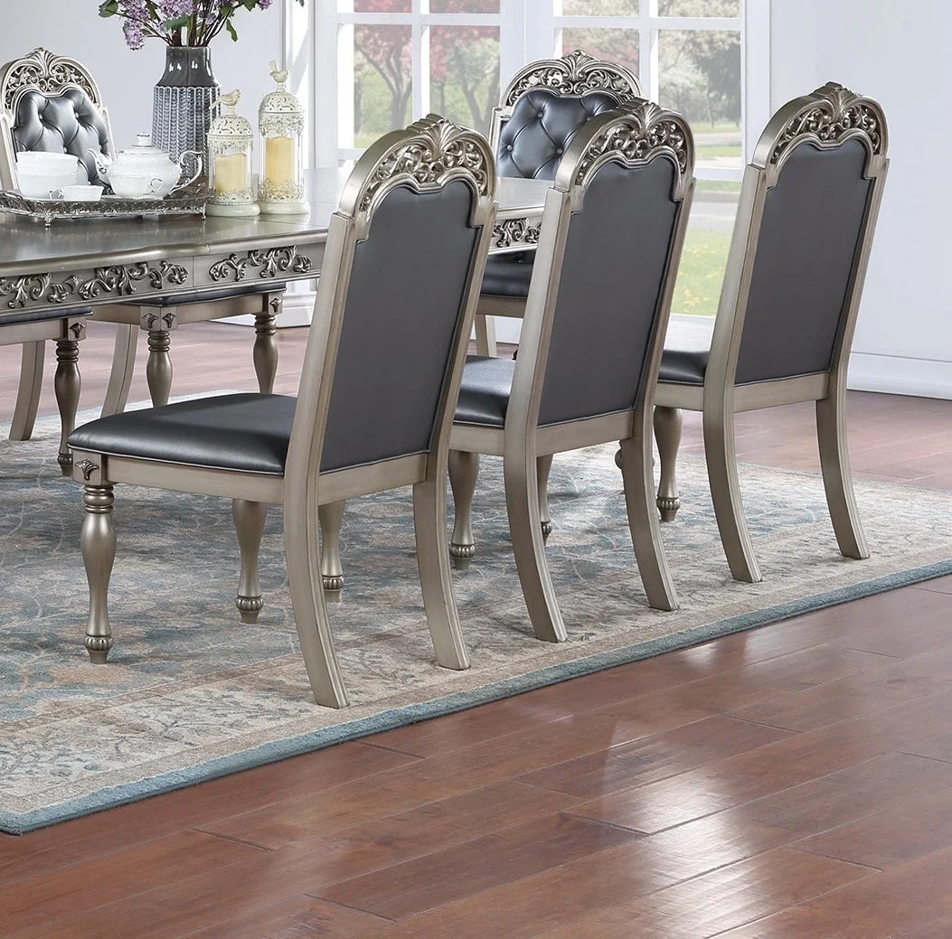 Hampton 9 pc Dining Set Table 2x Arm Chairs 6x Side Chairs - Gray+Silver