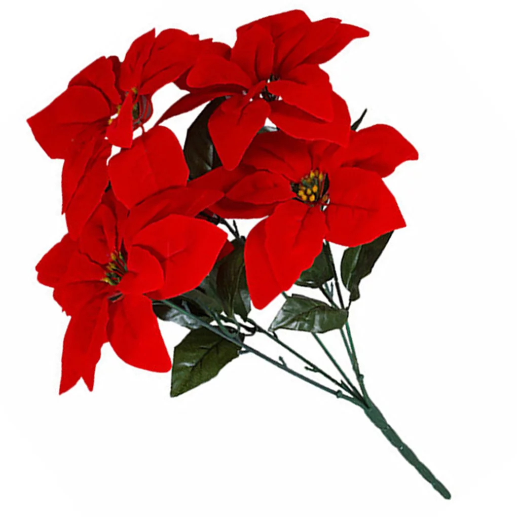 GeweYeeli Artificial Poinsettia Flower Home Office Fake Christmas Flower Party Event Floral Decoration, 5-branch
