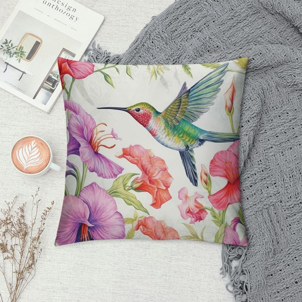 HOMICOZI  Purple Flowers Pillow Cover Watercolor Birds Butterfly Wild Moth Decor Cushion Cover for Kids Teens Adults Outdoor Nature Floral Spring Theme Cushion Case for Room Decor