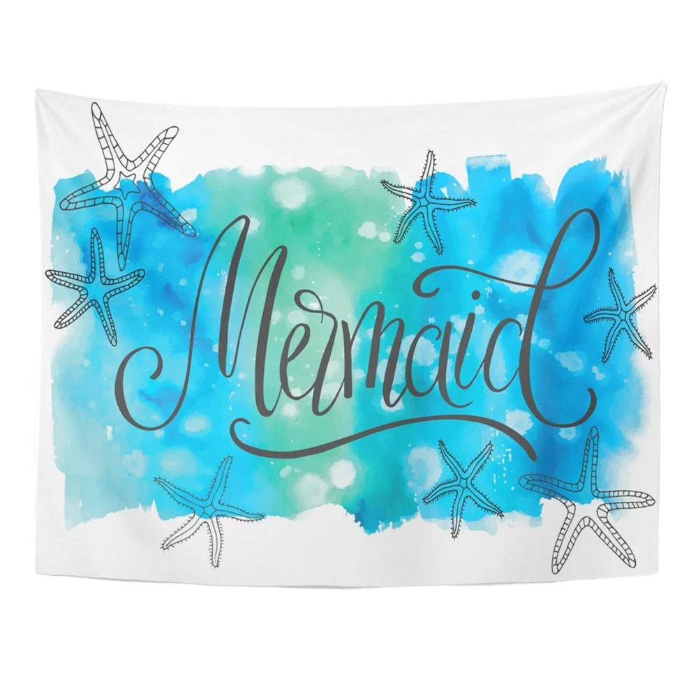 REFRED Bubbles Mermaid Hand Written Lettering On Watercolor Design Calligraphy Dots Drawn Wall Art Hanging Tapestry Home Decor for Living Room Bedroom Dorm 60x80 inch