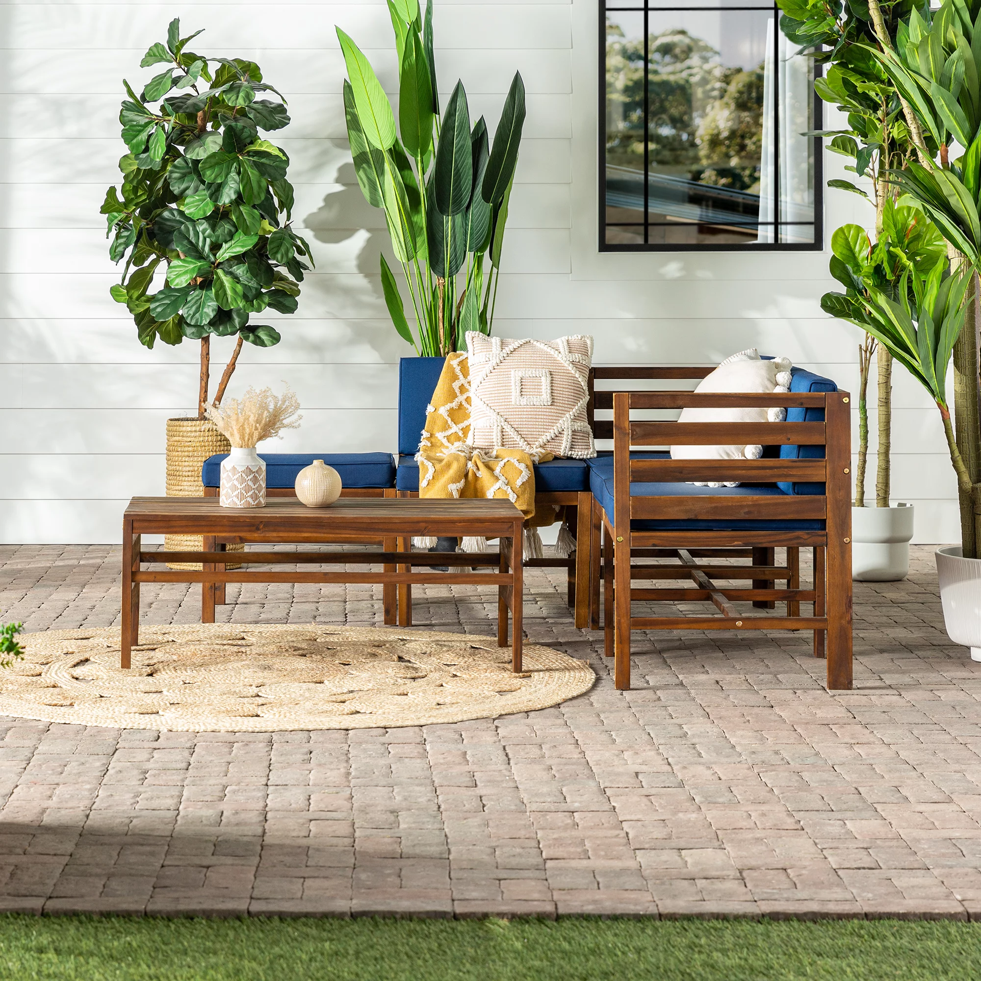 Manor Park Modern 6 Piece Outdoor Sectional Set, Dark Brown/Navy