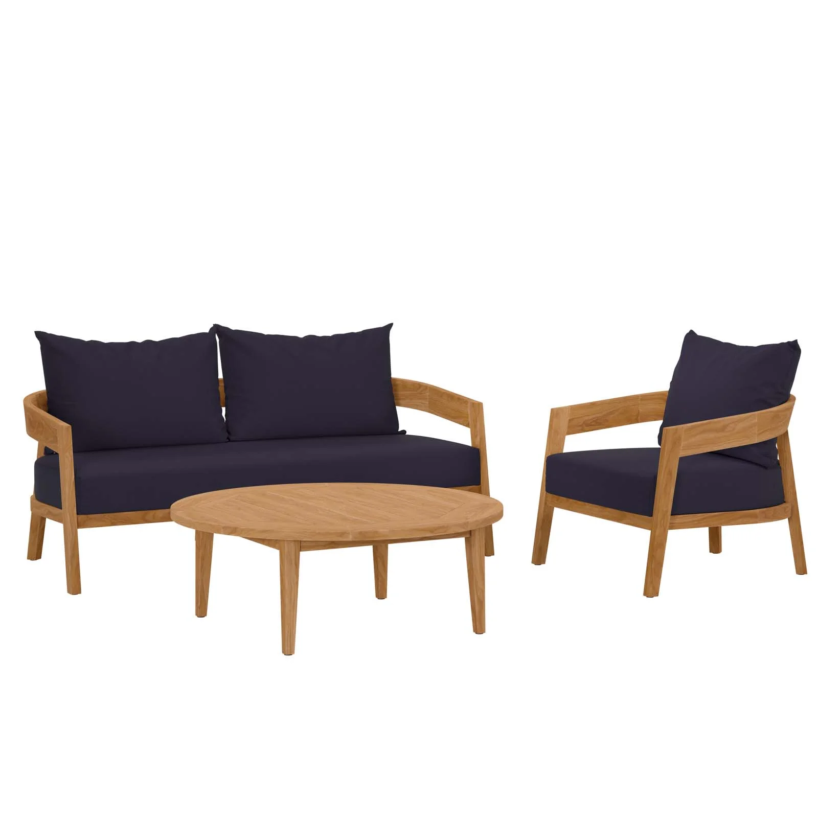Modway Brisbane 3-Piece Teak Wood Outdoor Patio Set in Natural Navy