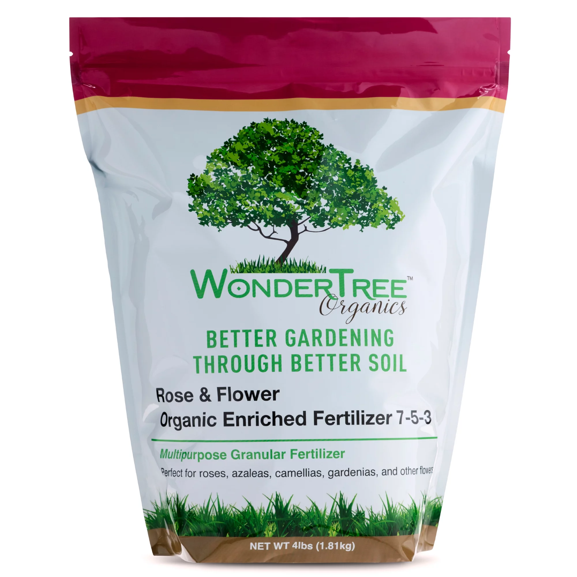 WonderTree Organics Rose & Flower Organic Enriched Fertilizer, 7-5-3, 4 lbs | Granular Rose Fertilizer