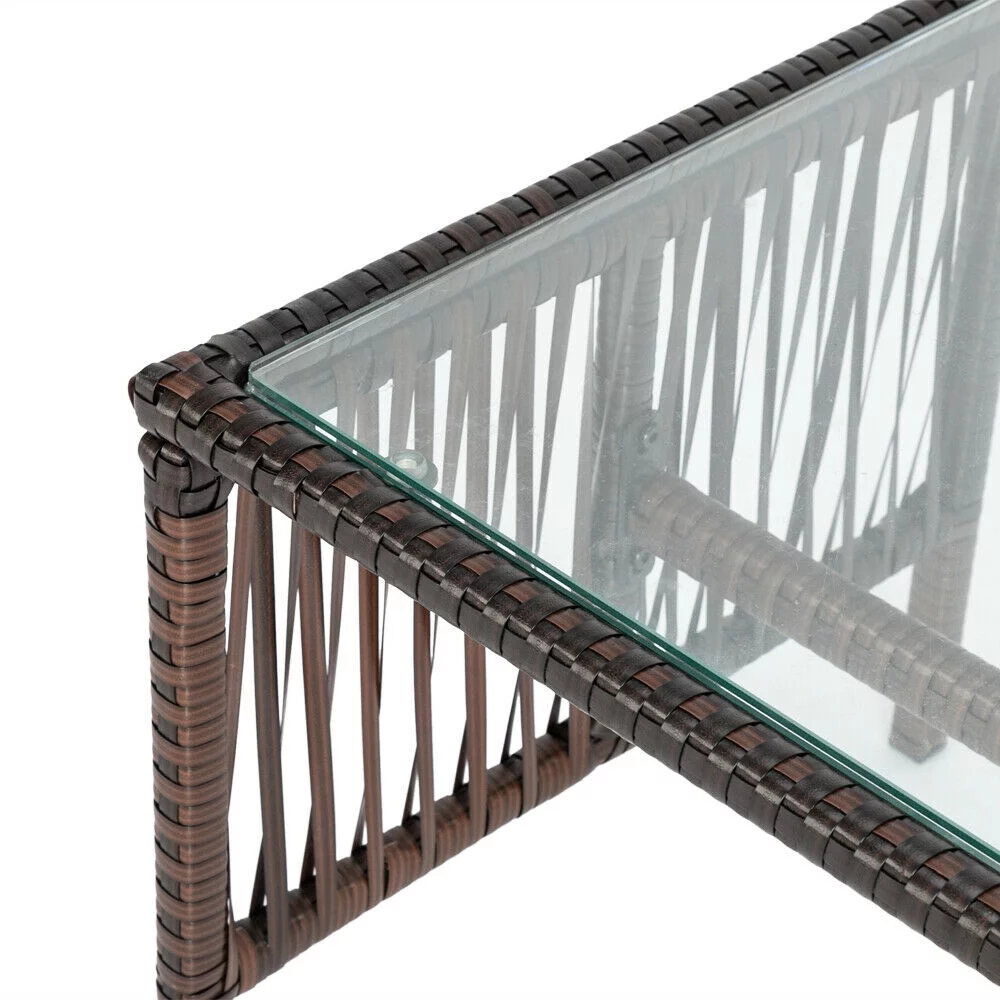 QHTT 4Pcs Garden Patio PE Rattan Set Single Chairs Seat & Coffee Table Loveseat Brown Gradient