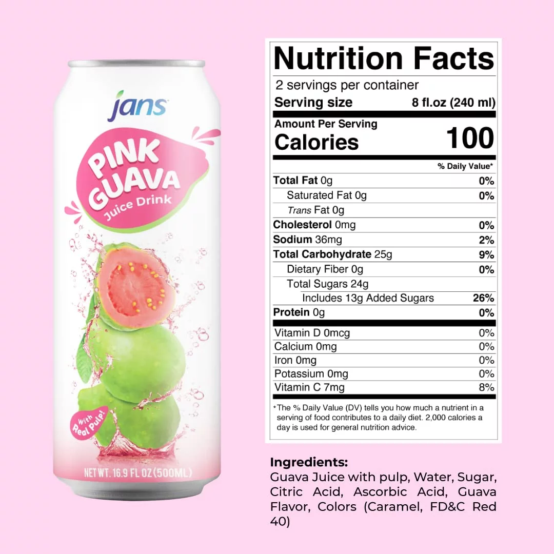 Jans 30% Pink Guava Juice Drink with Pulp 16.9 oz (Pack of 1)