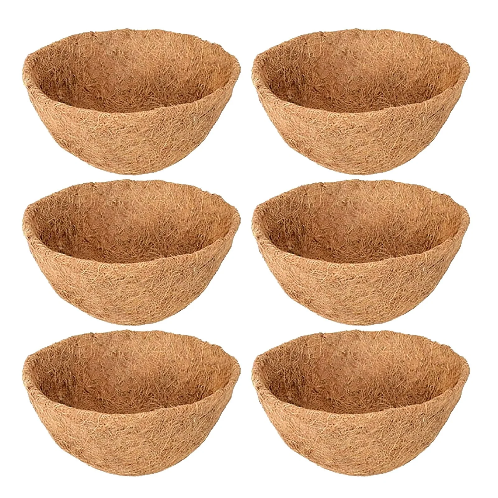 MOQIN 12 Inch Flower Hanging Basket Liners Replacement Potato Bags Natural Round Coconut Fiber Planter Basket Liners For Hanging Basket Flowers/Vegetables(6 Pack)