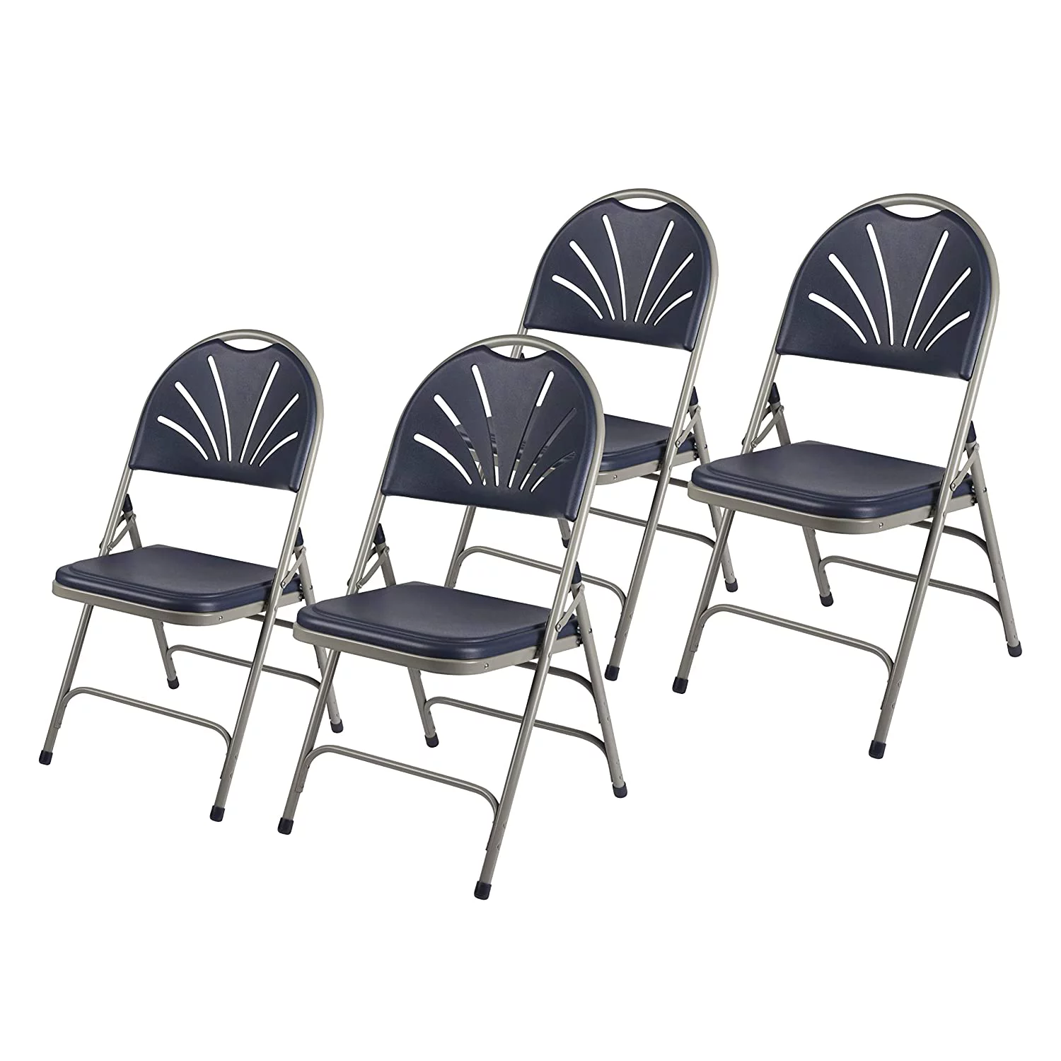 MINGFENG Heavy Duty Plastic Fan Back Folding Chair with Triple Brace, Navy