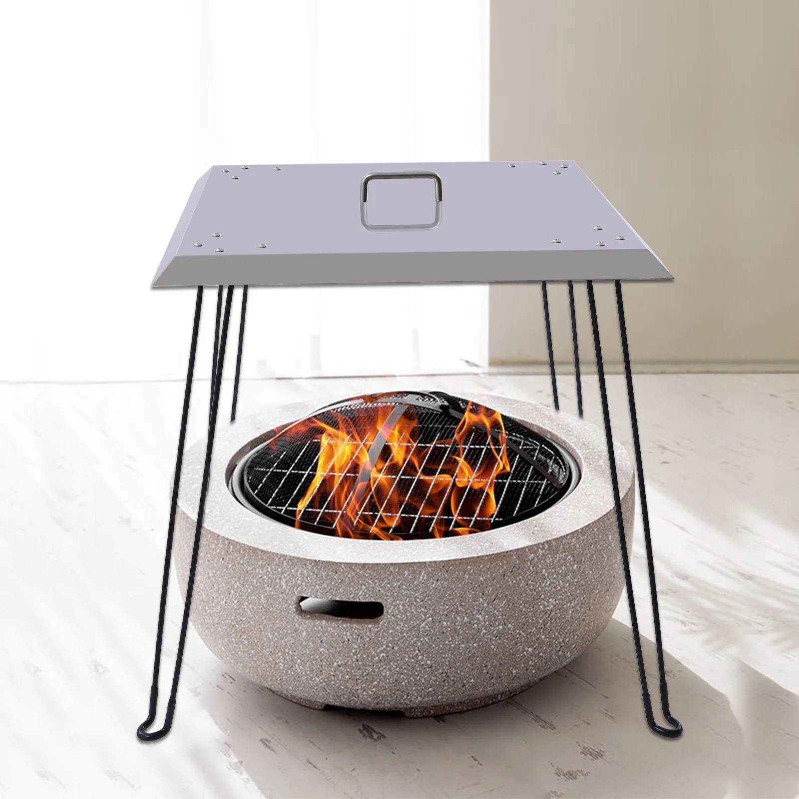 TOOL1SHOoo Fire Pit Burner Cover For Drop-in Burner Pan Fire Pit Heat Deflector Foldable